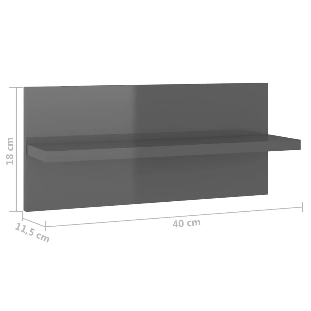 Praktisches Wandregal 40 x 11,5 x 18 cm in Hochglanz-Grau aus Holzwerkstoff