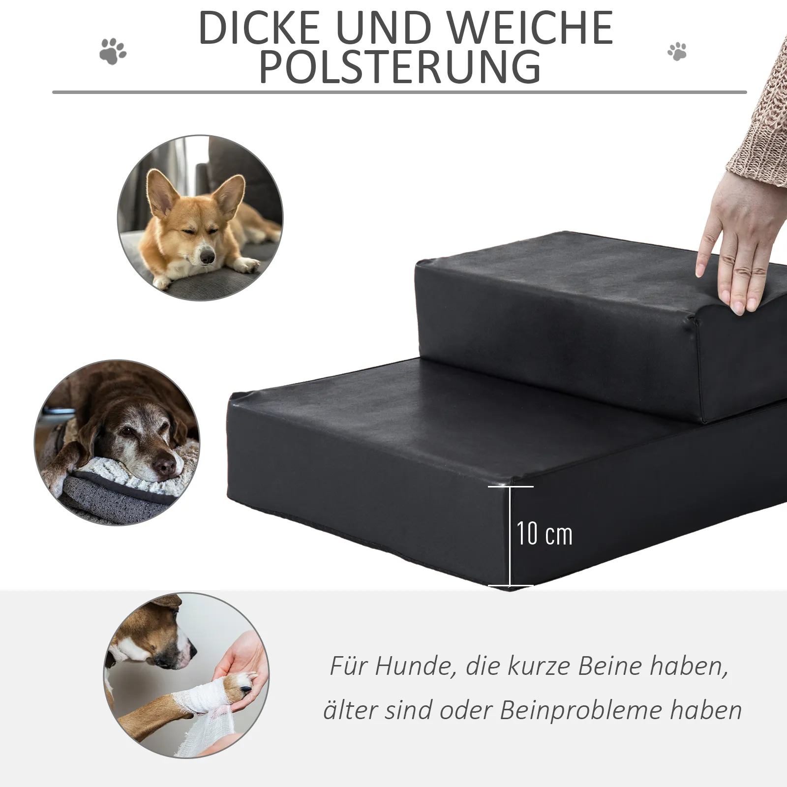Hundetreppe für kleine Hunde PU-Leder Schwarz L45 x B39 x H20 cm