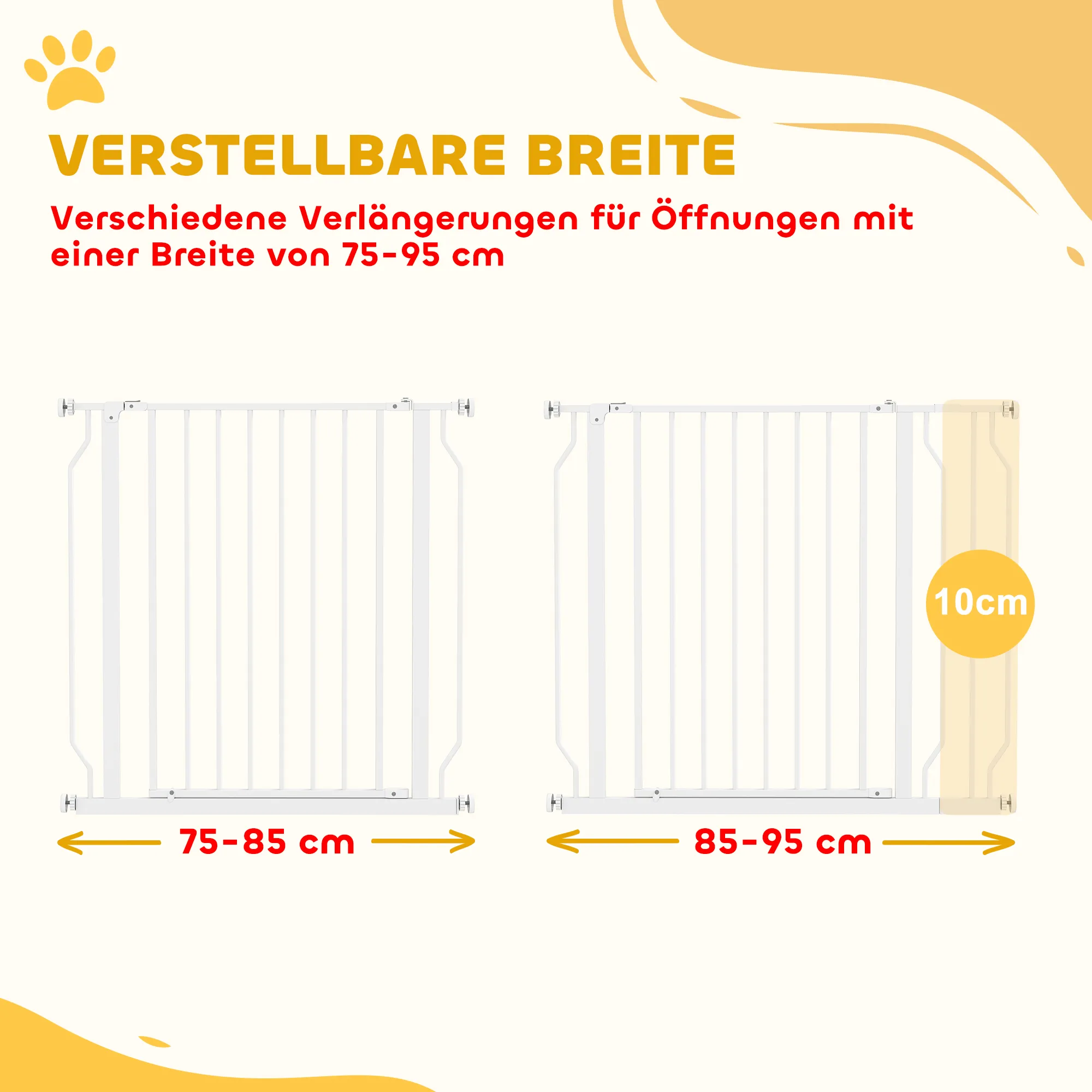 Hundeschutzgitter aus Stahl, verstellbar 75-95 cm, Weiß