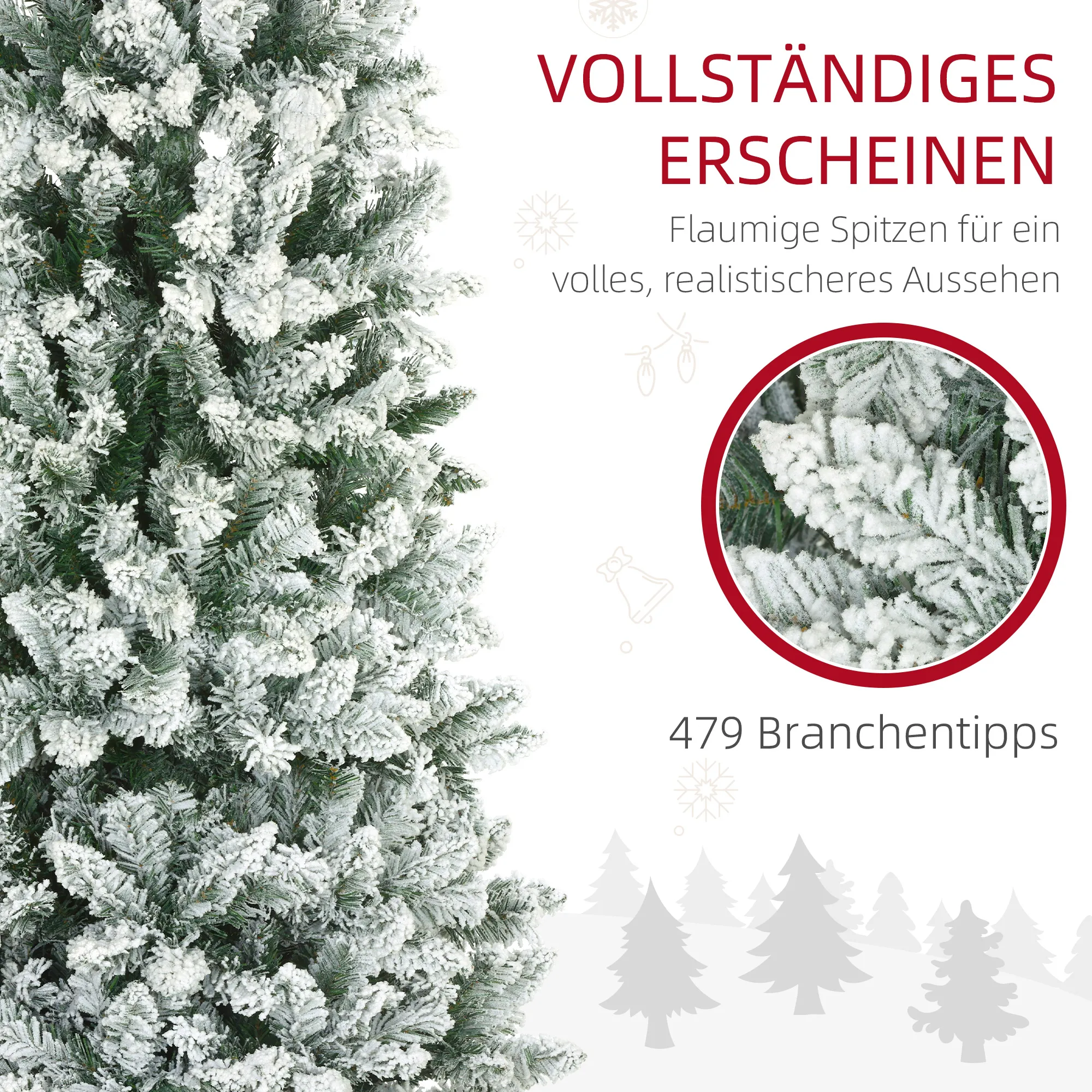 Künstlicher Weihnachtsbaum mit Kunstschnee, schlank, 183 cm, Grün