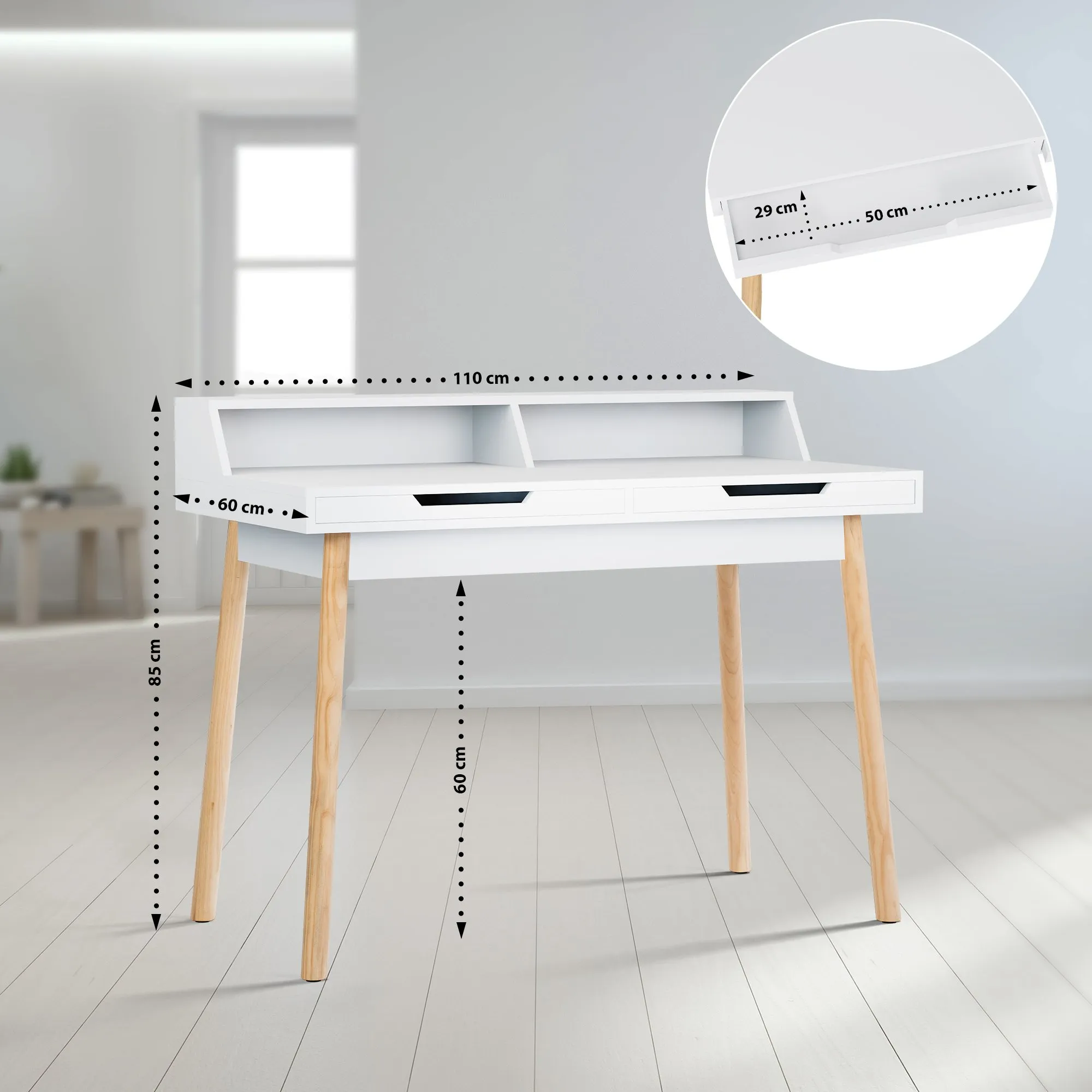 Schreibtisch Eaton 110/140x60x85 cm weiß