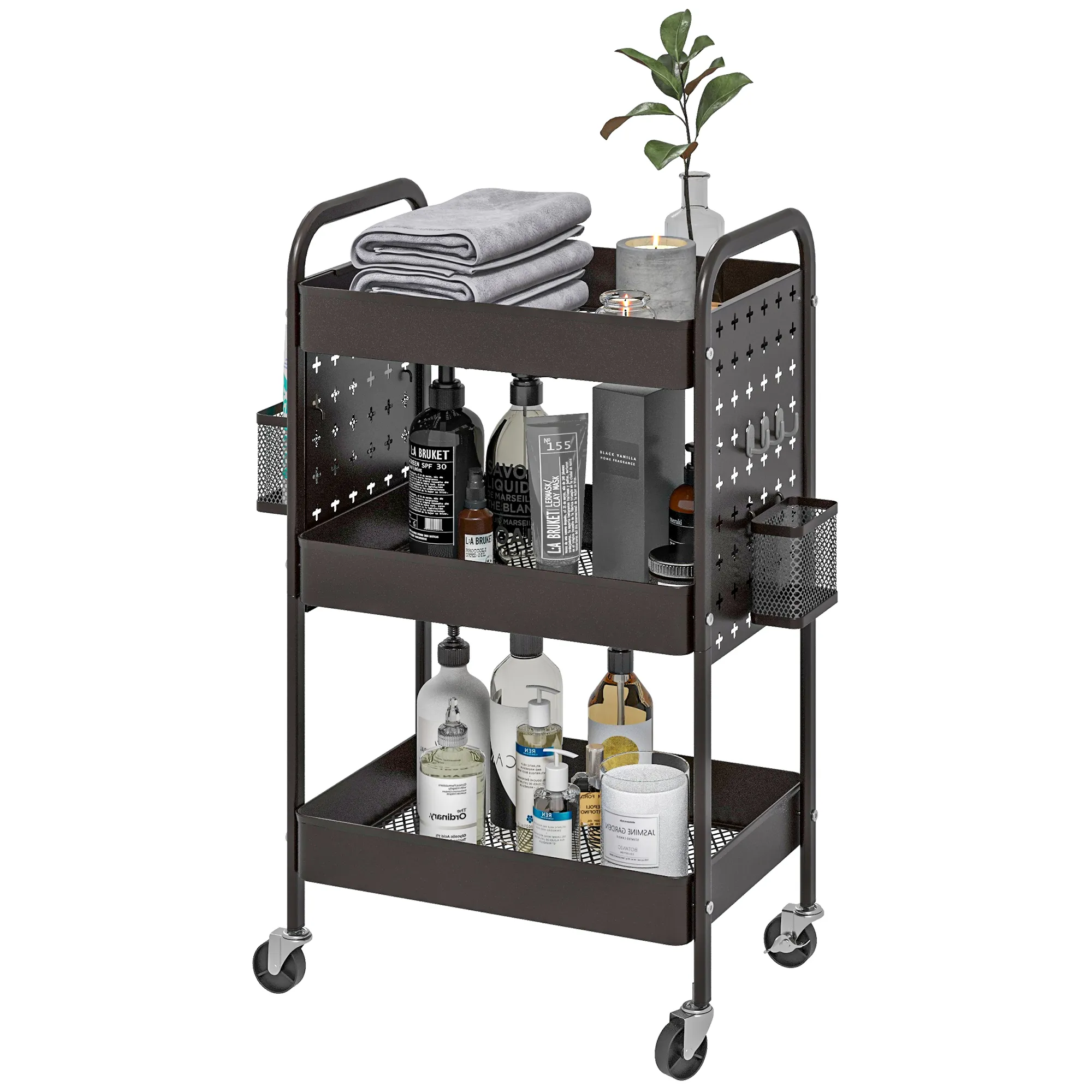 Mehrzweckwagen Rollwagen Küchenwagen, 3 Regale, 4 Rollen, 53,5 cm x 30,5 cm x 75 cm, Schwarz