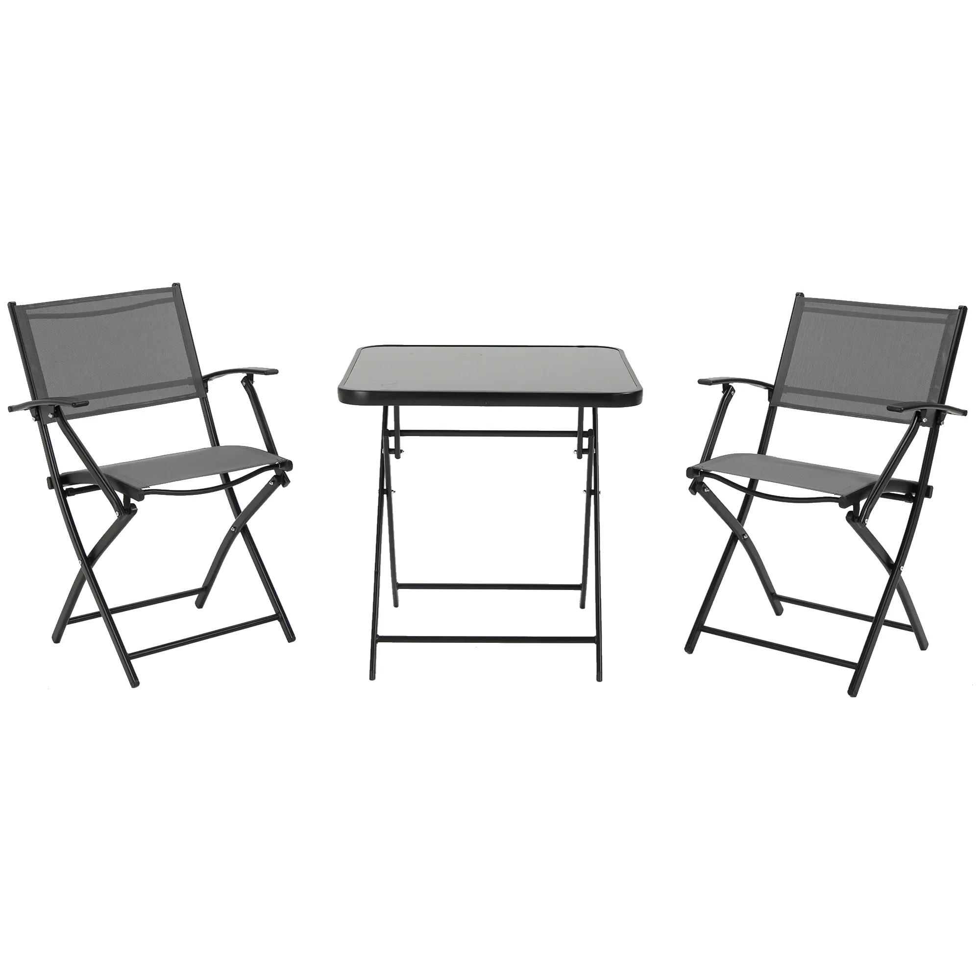 Sitzgruppe für 2 Personen klappbar Balkonset 1 Tisch+2 Stühle Gartenmöbel Set Metall Mesh Schwarz+Grau