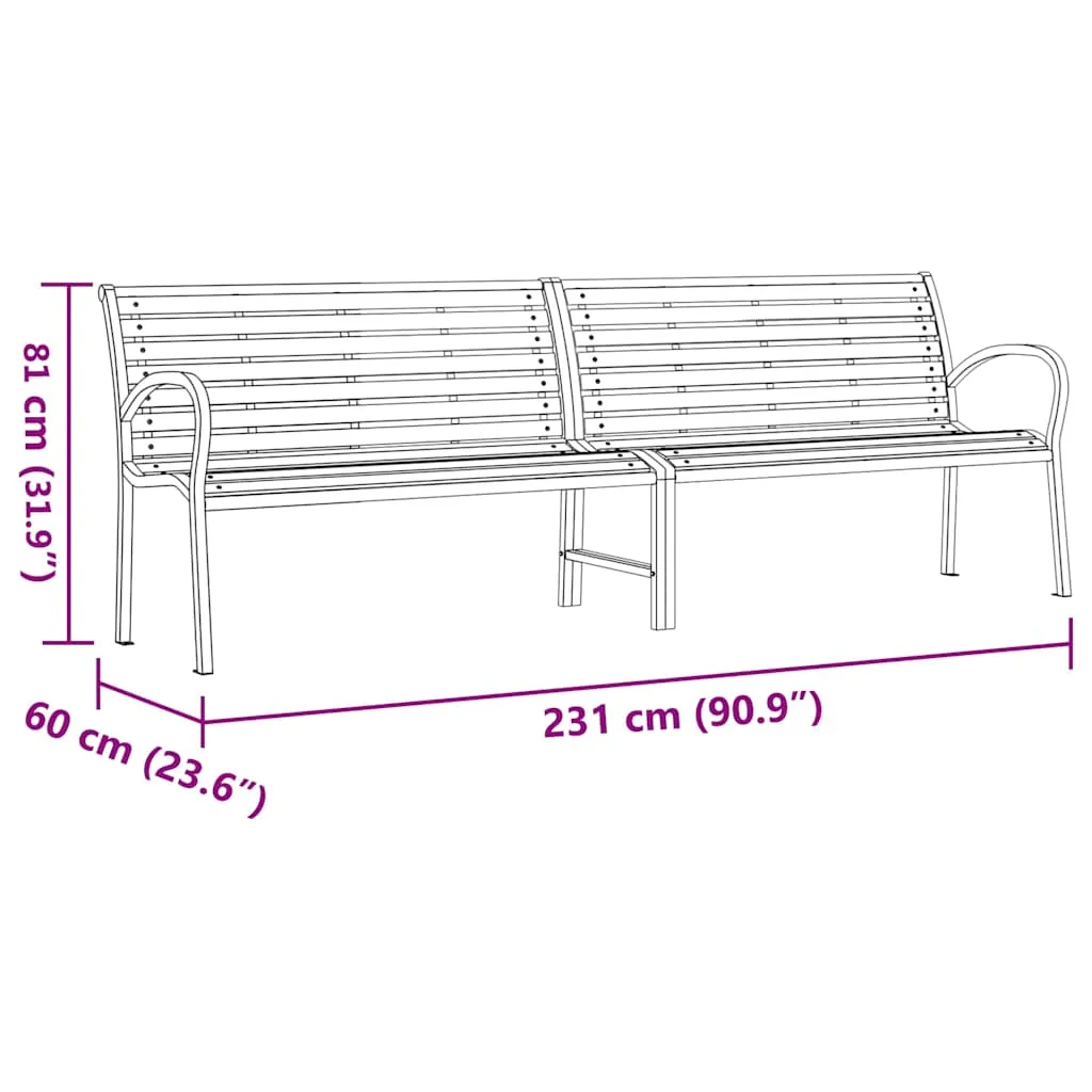 Gartenbank Braun 231 x 62 x 82 cm aus Massivholz und pulverbeschichtetem Stahl