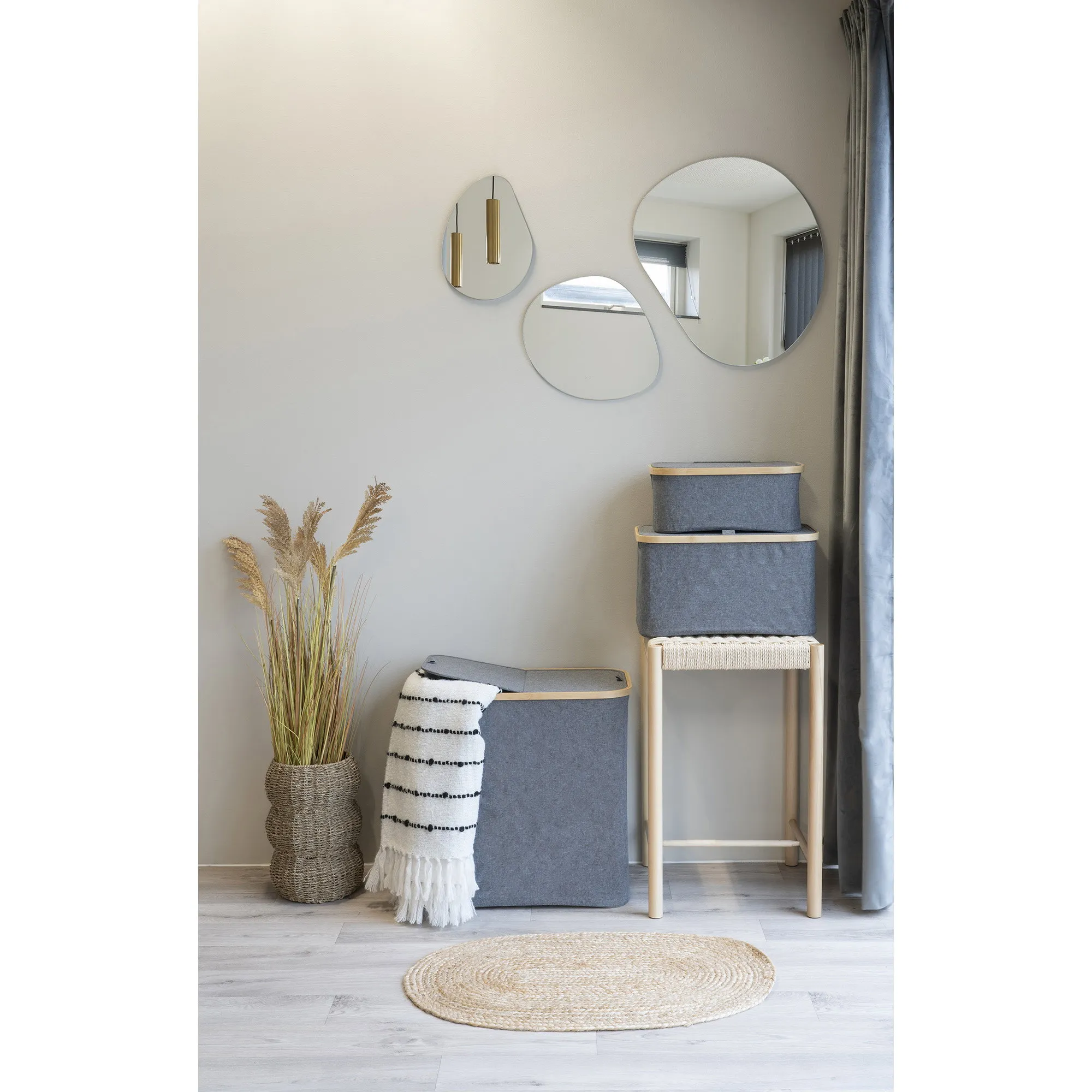 tinkaro Wäschekorb Noto Bambus/Textil 54x33x54 cm Dunkelgrau