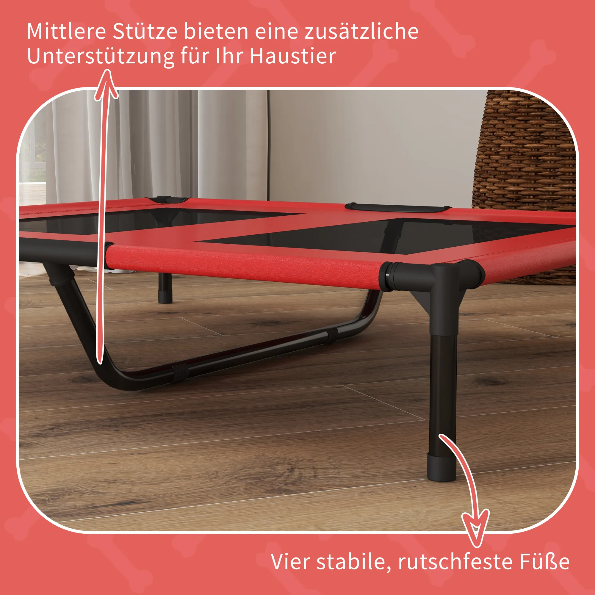 Hundebett erhöht wetterfest Oxford-Gewebe 92x76x18cm Rot