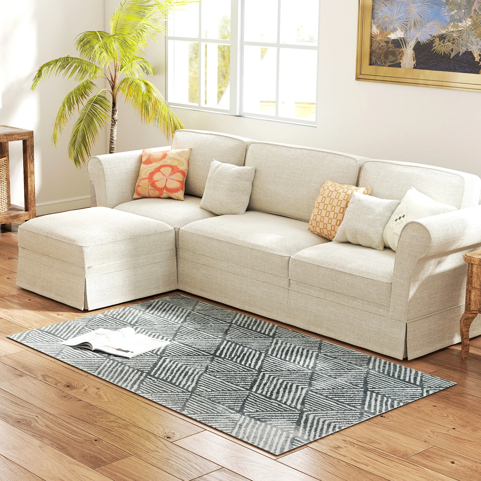 Teppich Wohnzimmerteppich im Modern Stil, waschbar Flächenteppich 150 x 80 cm Dunkelgrau