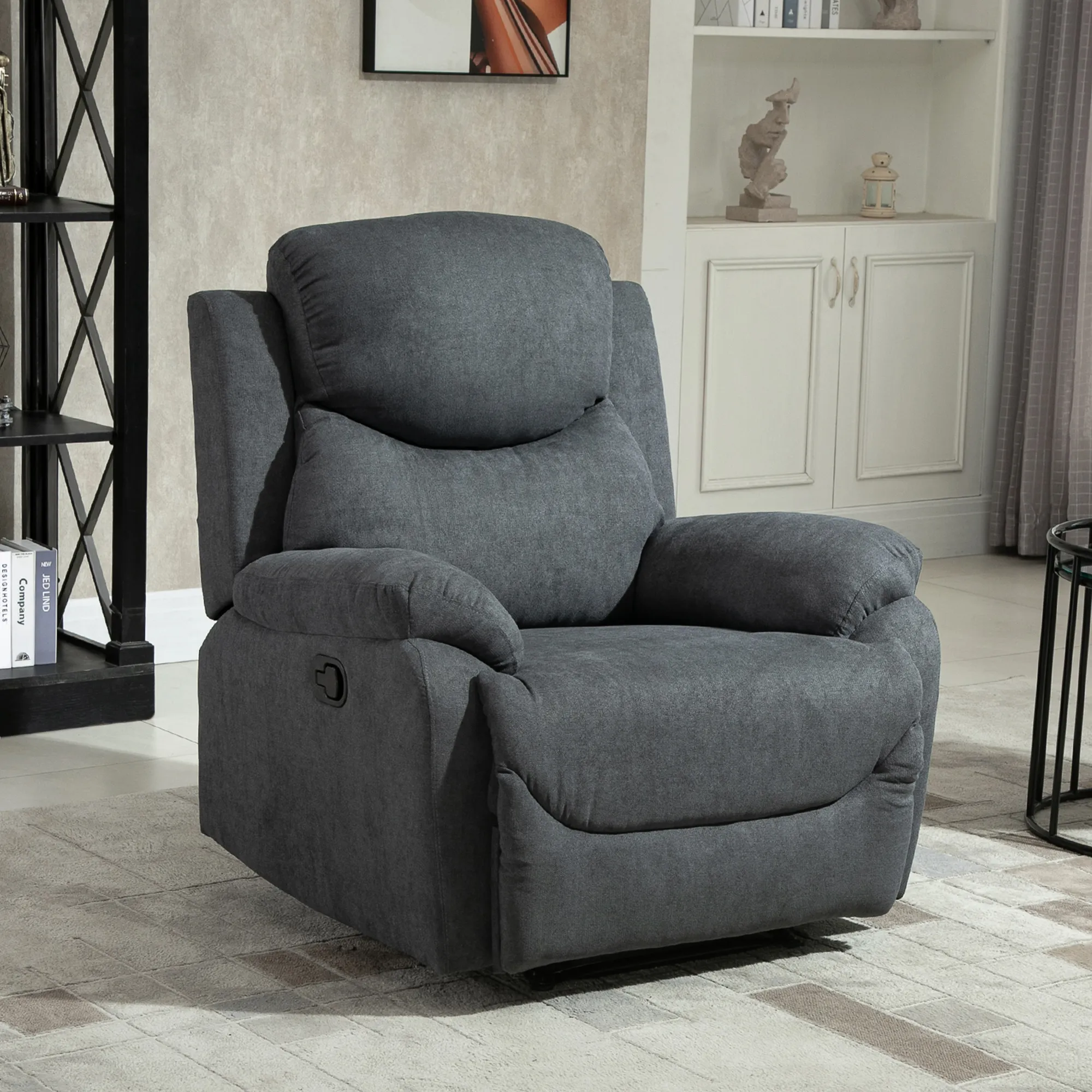 Sessel mit Liegefunktion für Wohnzimmer, 150° neigbar, Leinenoptik, Dunkelgrau