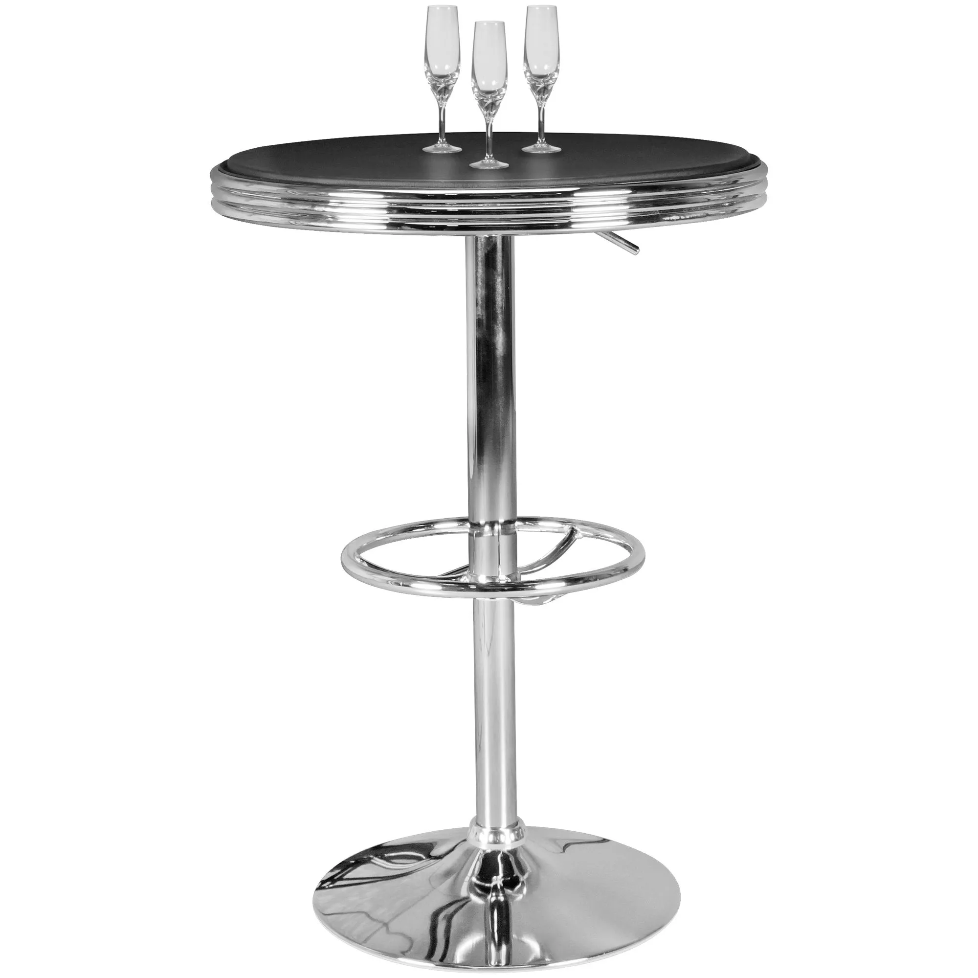 tinkaro American Diner Bartisch rund SOLANA Aluminium/Kunstlederbezug Partytisch Silber