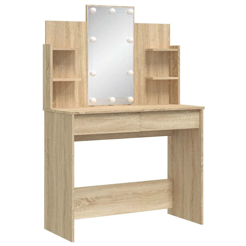 Schminktisch mit Spiegel und LED-Beleuchtung 96x40x142 cm Sonoma-Eiche