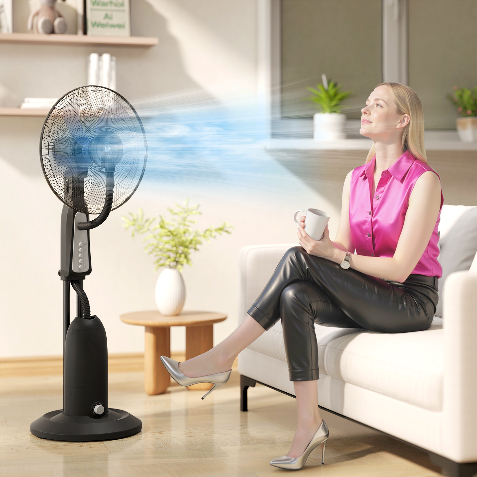 Ventilator mit Sprühnebel 50L x 40B x 125H cm Schwarz