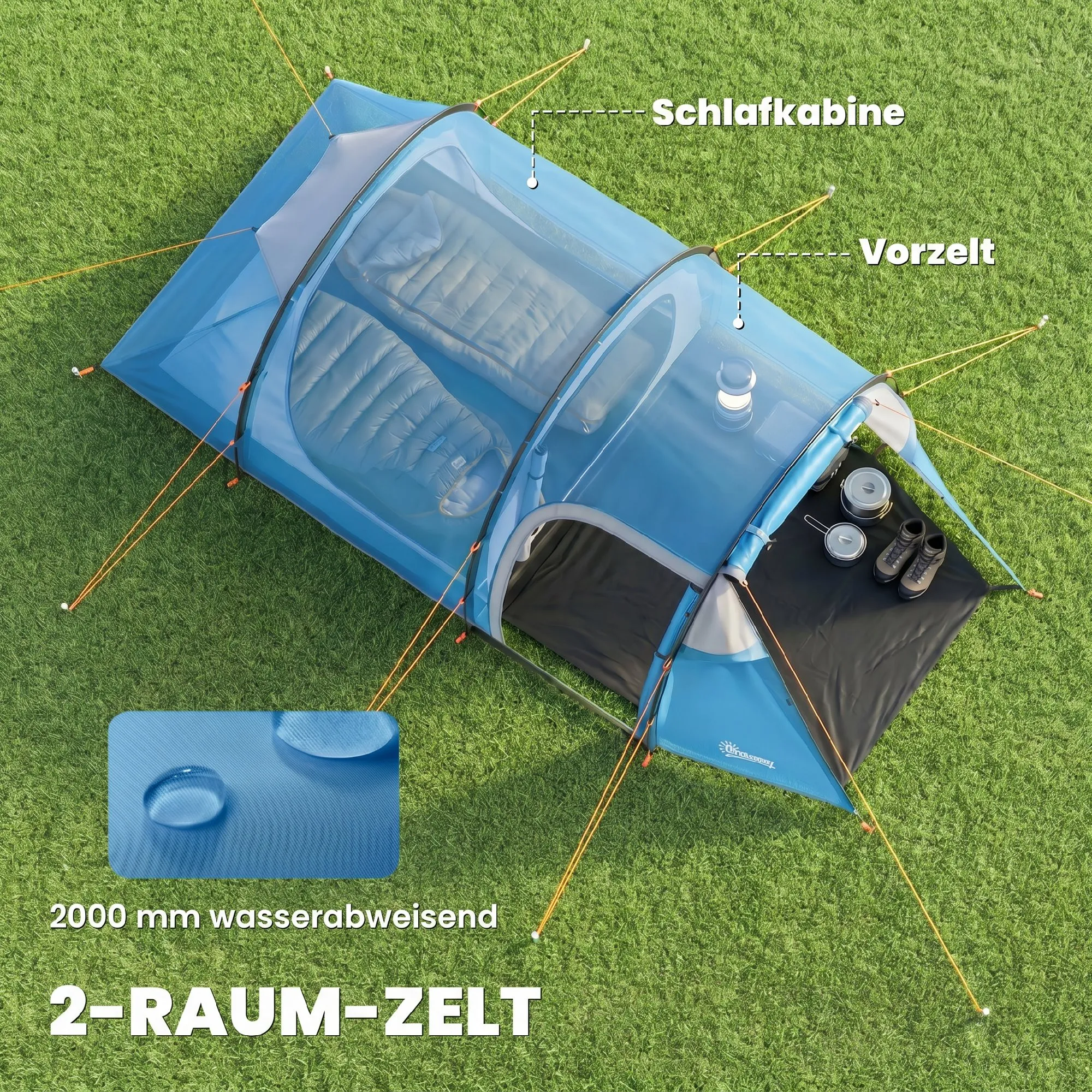 Campingzelt 2-3 Personen 426x206x154 cm Hellblau