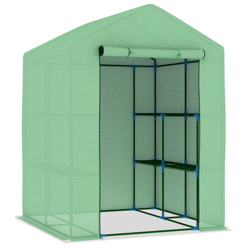 Gewächshaus 143x143x195 cm Grün mit Stahlrahmen und PE-Netzgewebe