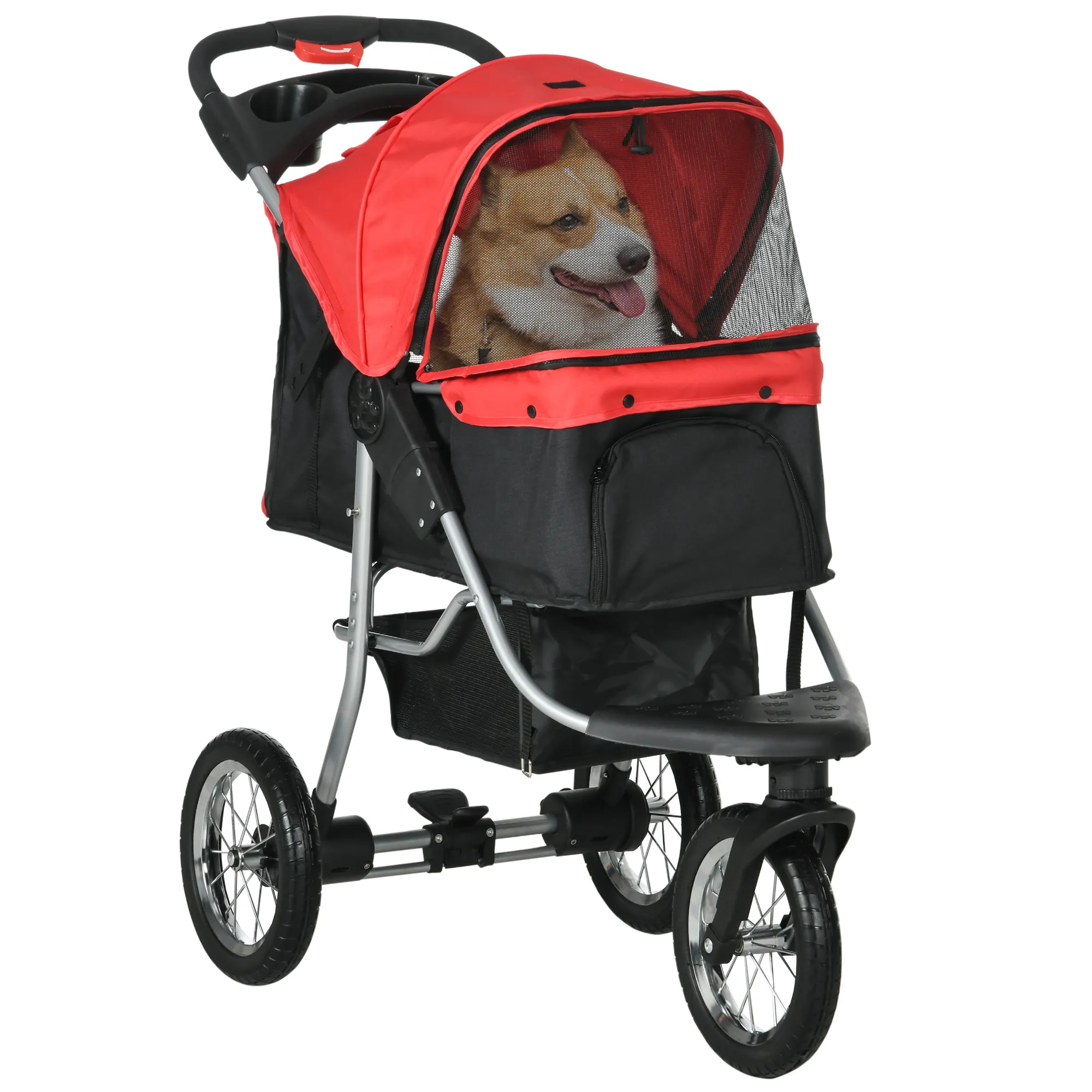 Hundewagen Hundebuggy klappbar aus Oxford-Stoff, Rot-Schwarz