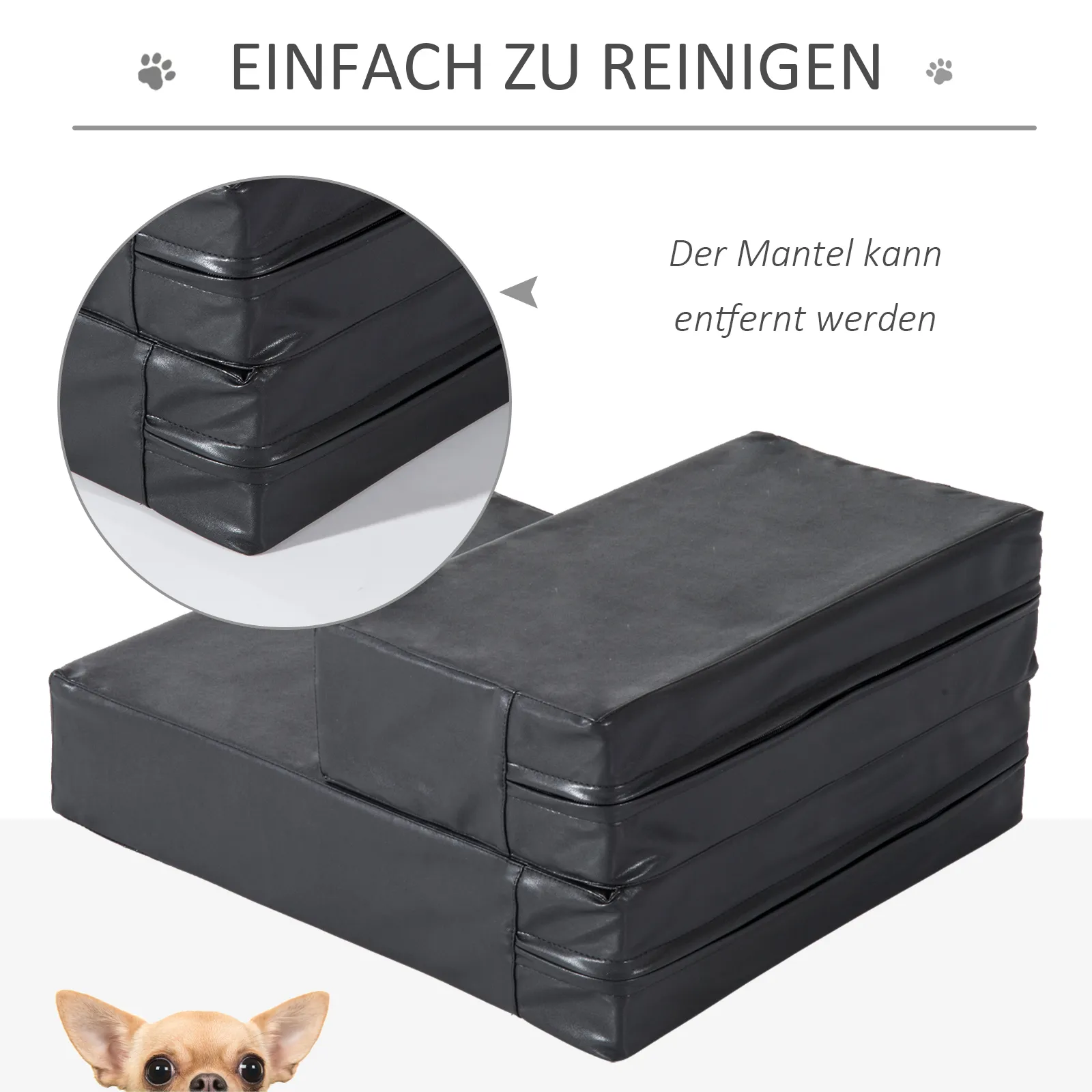 Hundetreppe für kleine Hunde PU-Leder Schwarz L45 x B39 x H20 cm