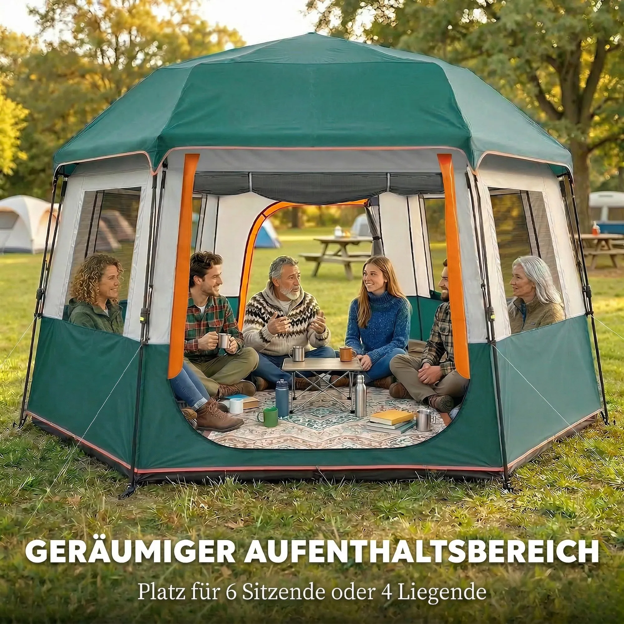 Familienzelt 4-6 Personen 350x350x205 cm Grün