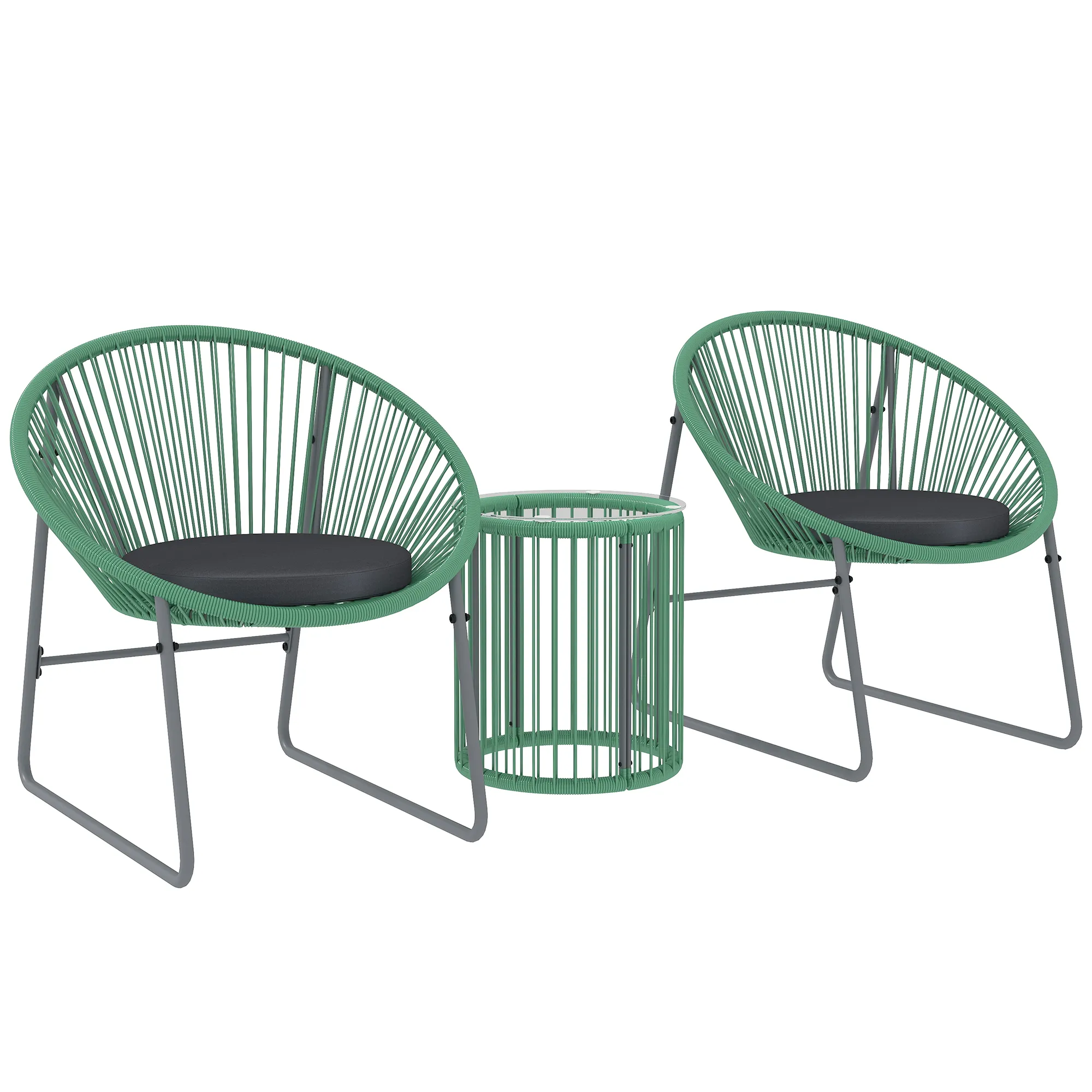 Wetterfestes Rattan-Gartenmöbel-Set 3-teilig, Grün-Grau-Schwarz