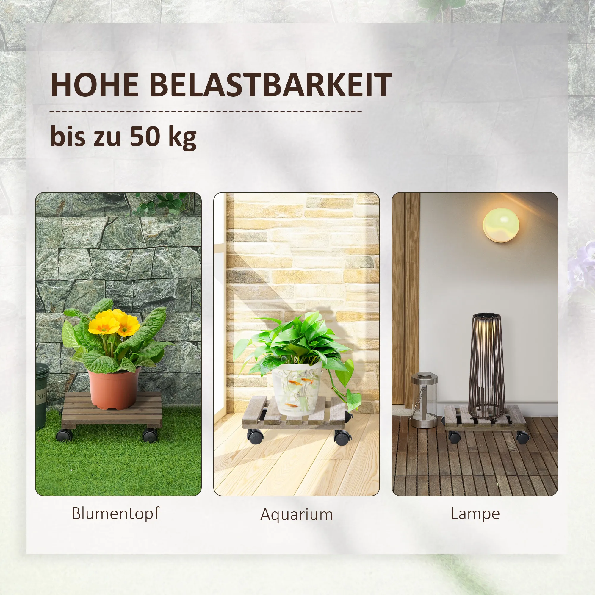 Bewegliches Pflanzenregal 30L x 30B x 7Hcm Dunkelbraun