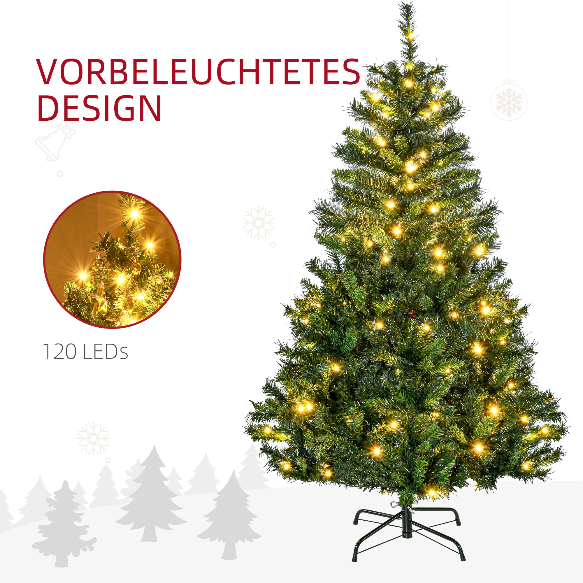 Künstlicher Weihnachtsbaum mit LED-Lichterkette, 150 cm, Grün