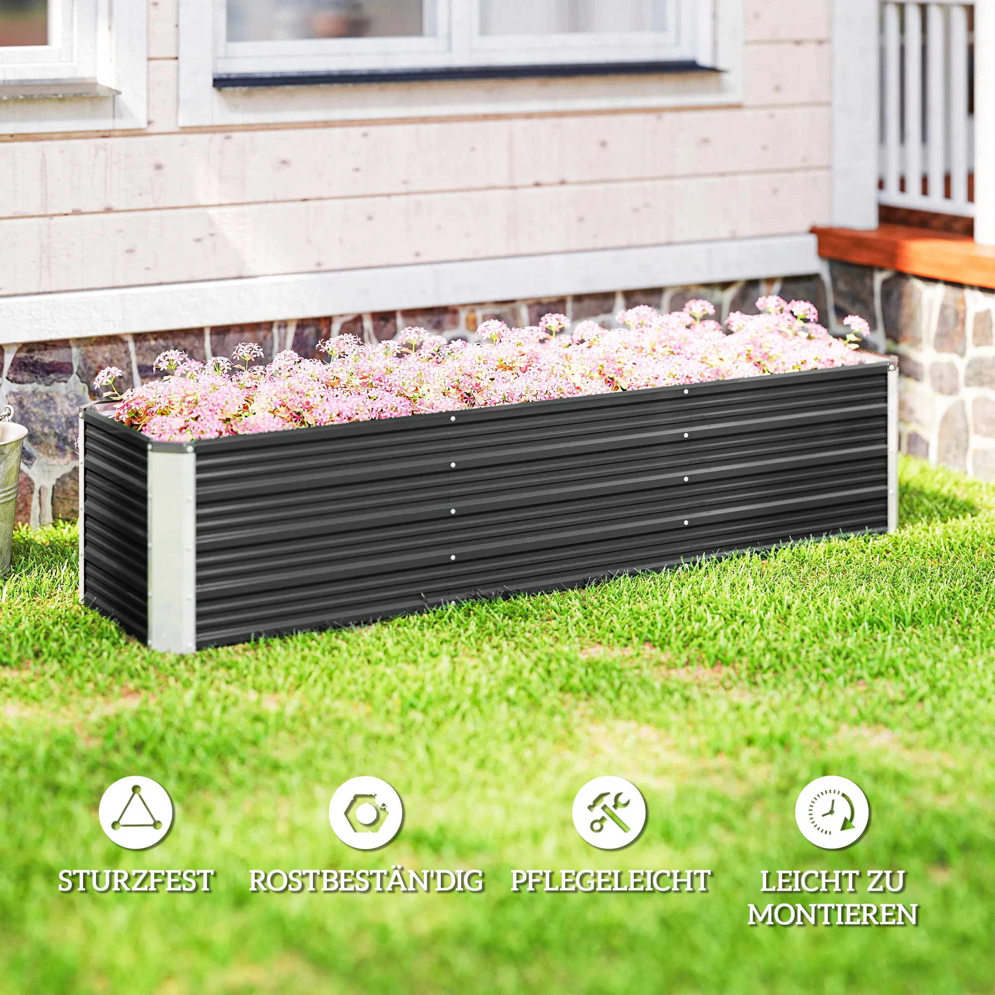 Hochbeet Grau 183L x 47B x 40H cm