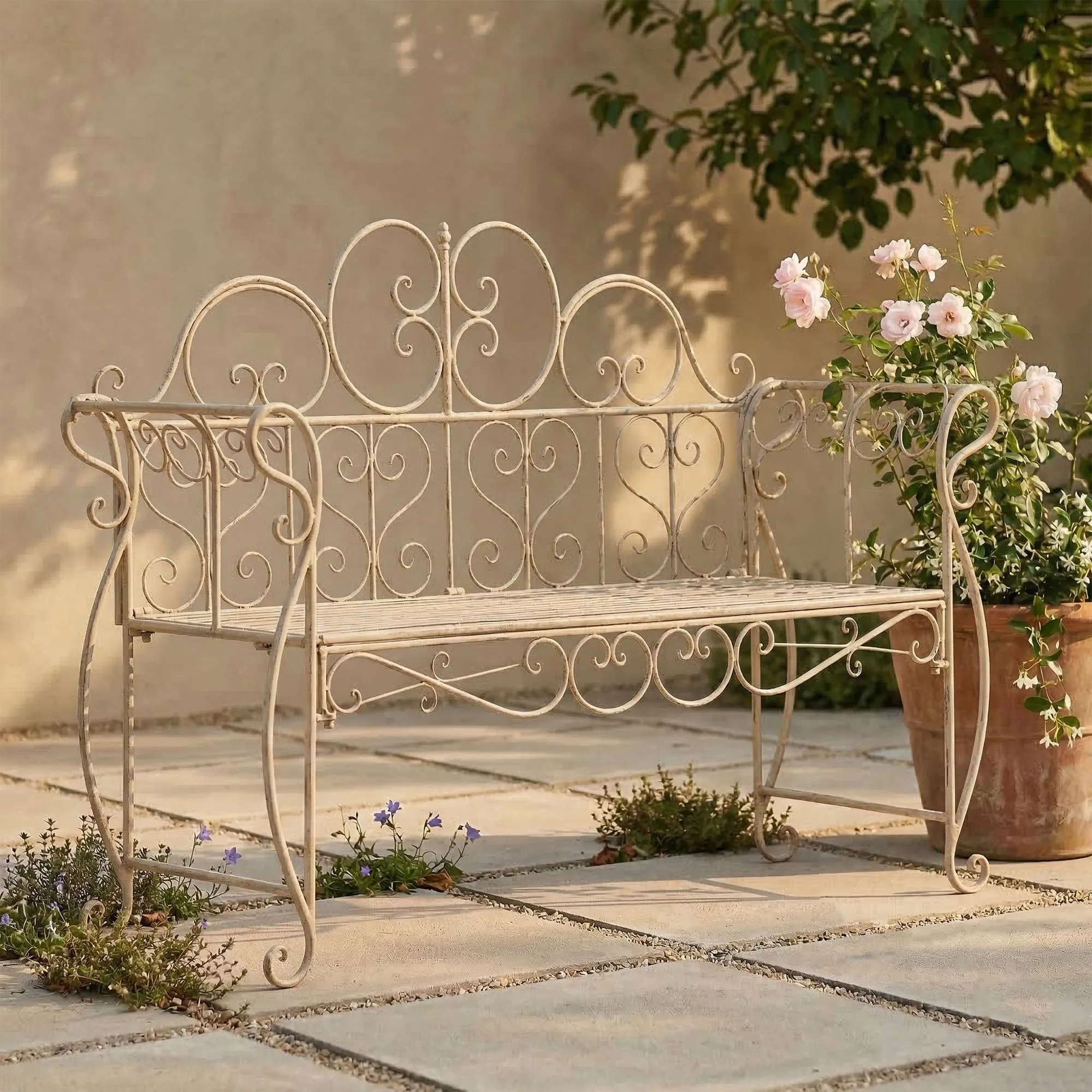 Gartenbank Minna 128x46x94 cm antik-creme