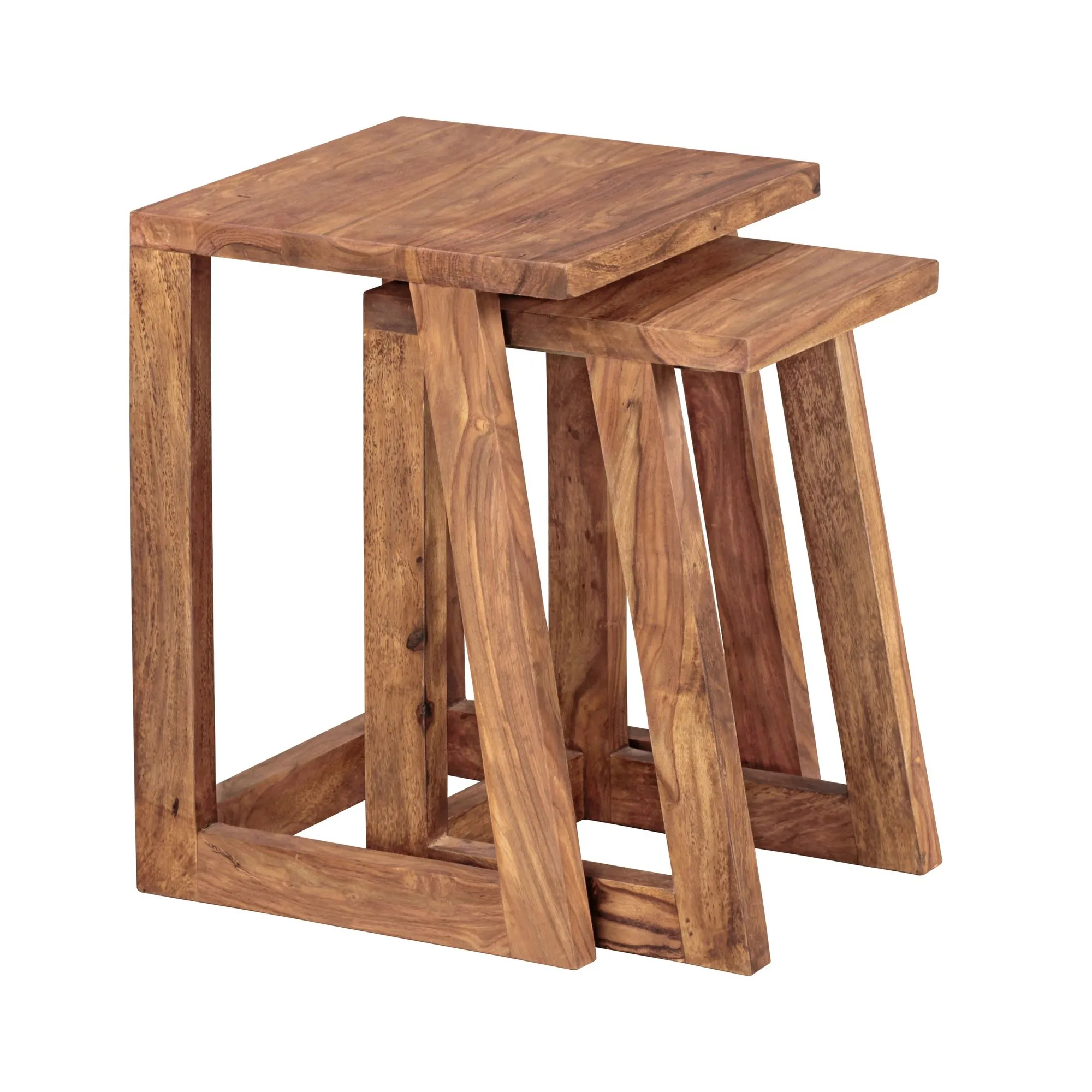 tinkaro 2er Set Beistelltische FABIEN Massivholz Sheesham Wohnzimmer-Tisch Braun