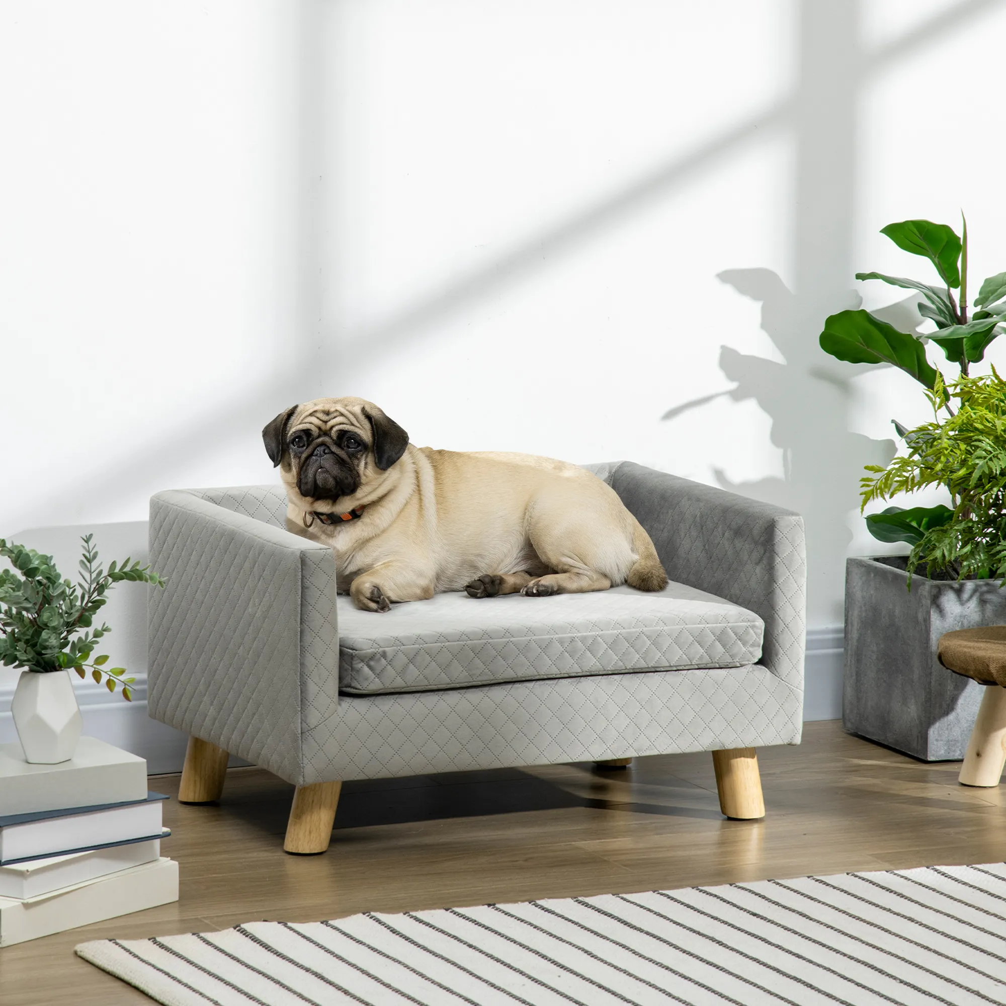 Hundesofa skandinavisches Design Samt-Touch Dunkelgrau 64x45x36 cm