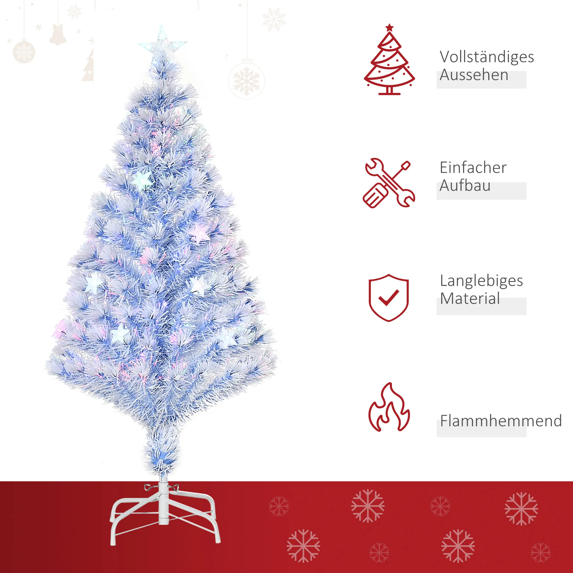 Künstlicher Weihnachtsbaum 120 cm mit LED und Glasfaser Weiß-Blau