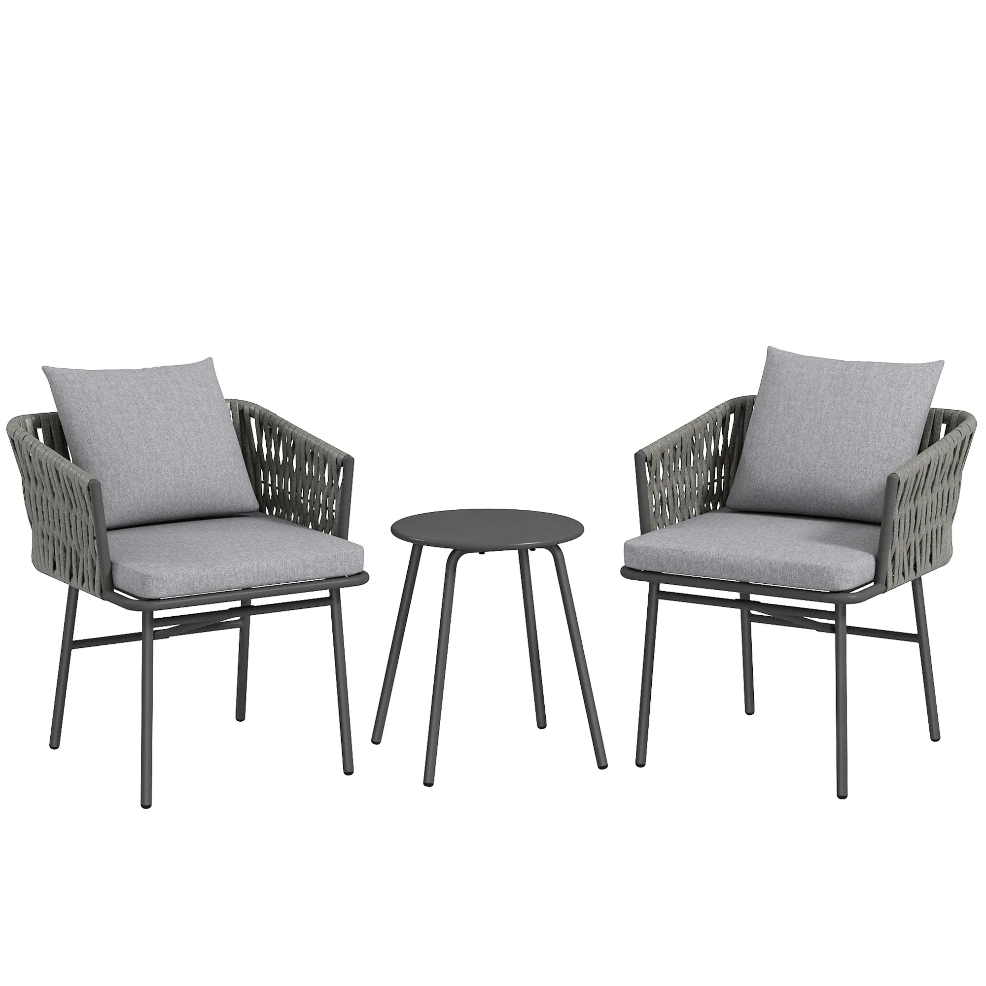 3-teiliges Balkonset Grau mit 2 Stühlen und Tisch Ø40 cm