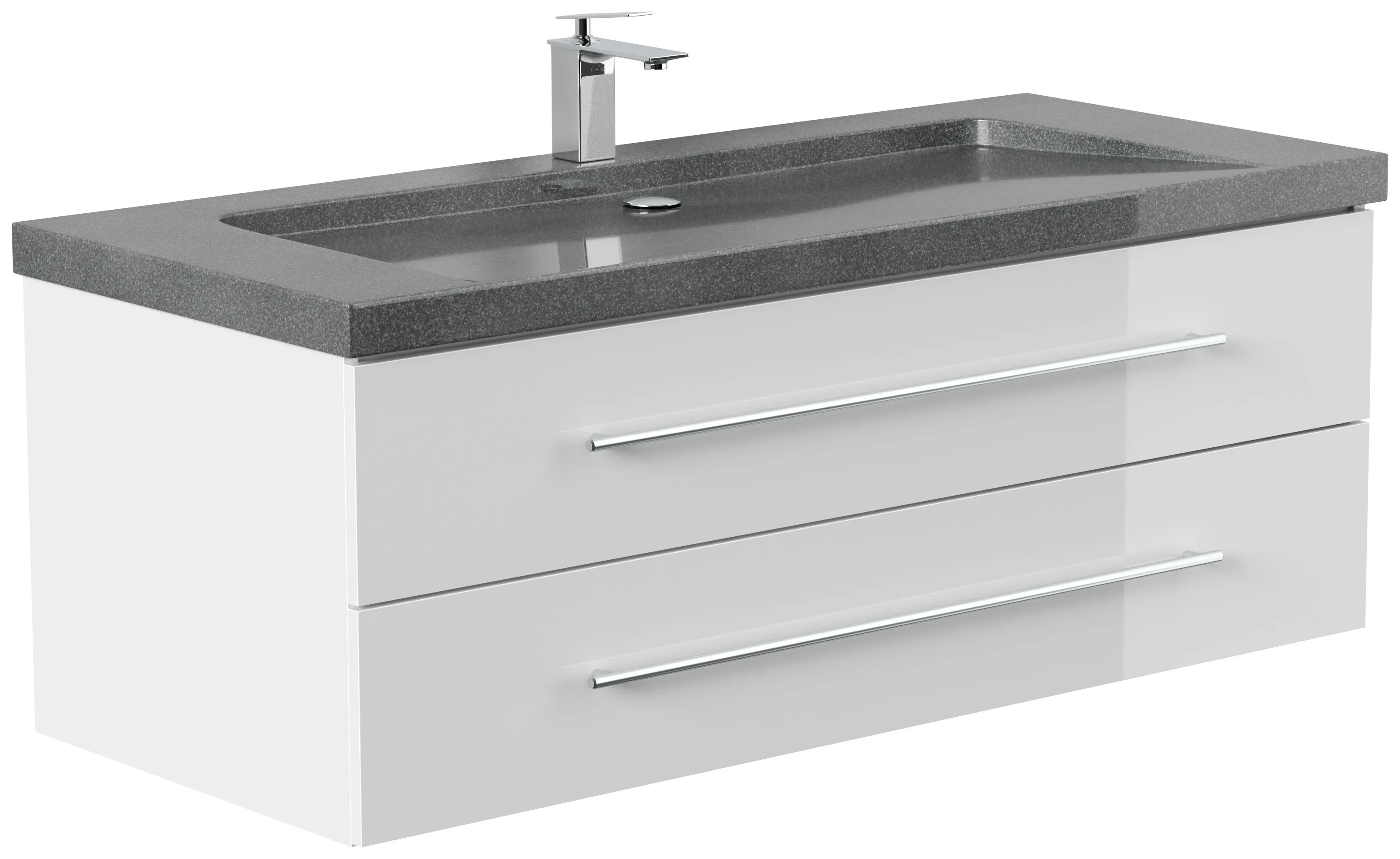 Badmöbel Granit G654 YAMO 130 cm 1 Hahnloch SoftClose weiß hochglanz