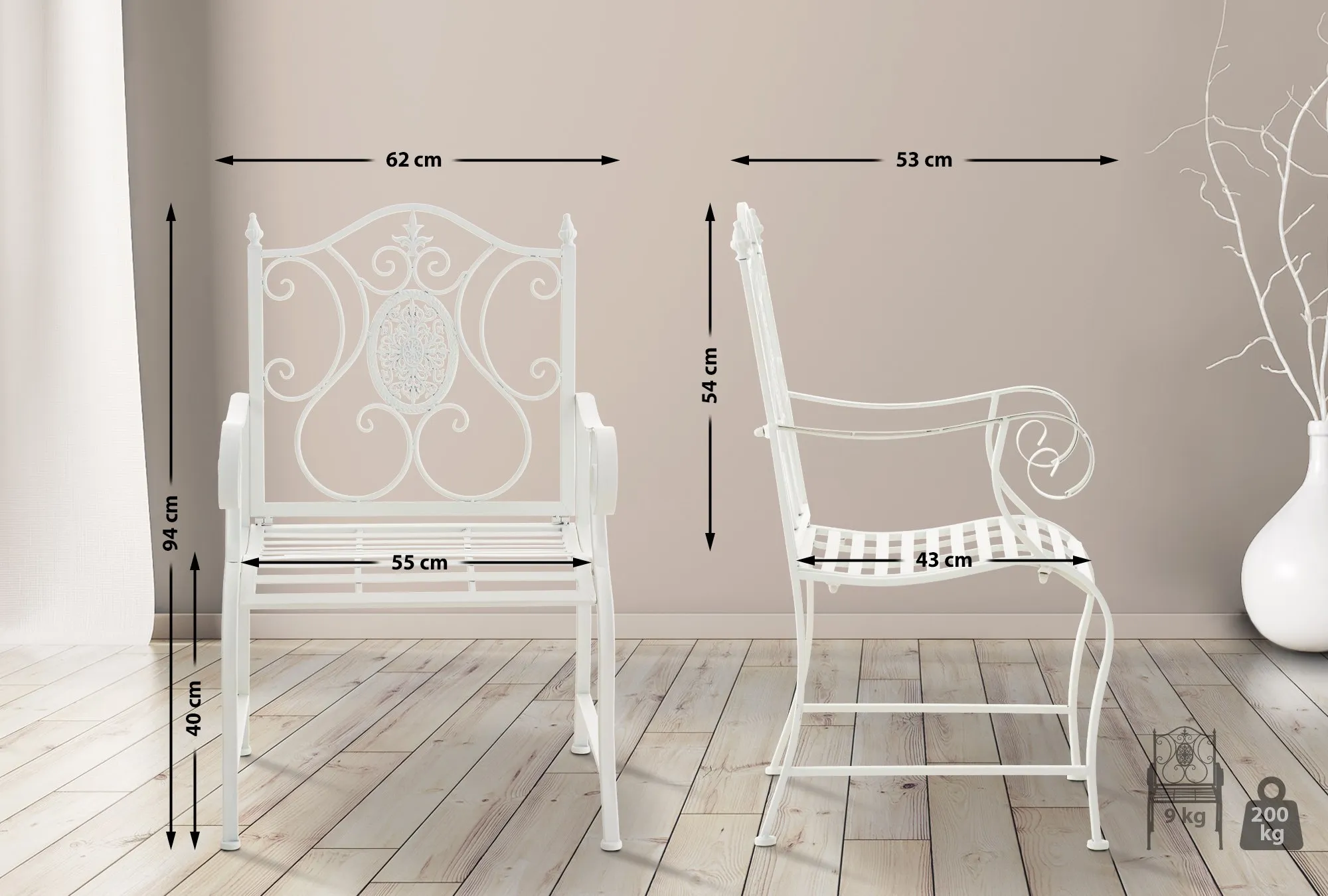 Gartenstühle Punjab 2er Set 94x62x53 cm weiß