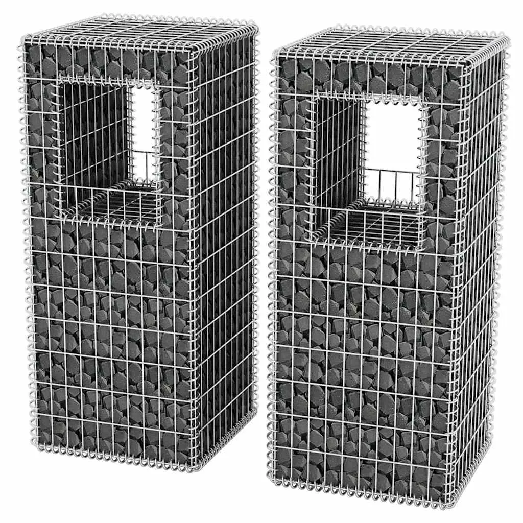 Steinkorb-Set Silber 50 x 50 x 120 cm aus verzinktem Stahl