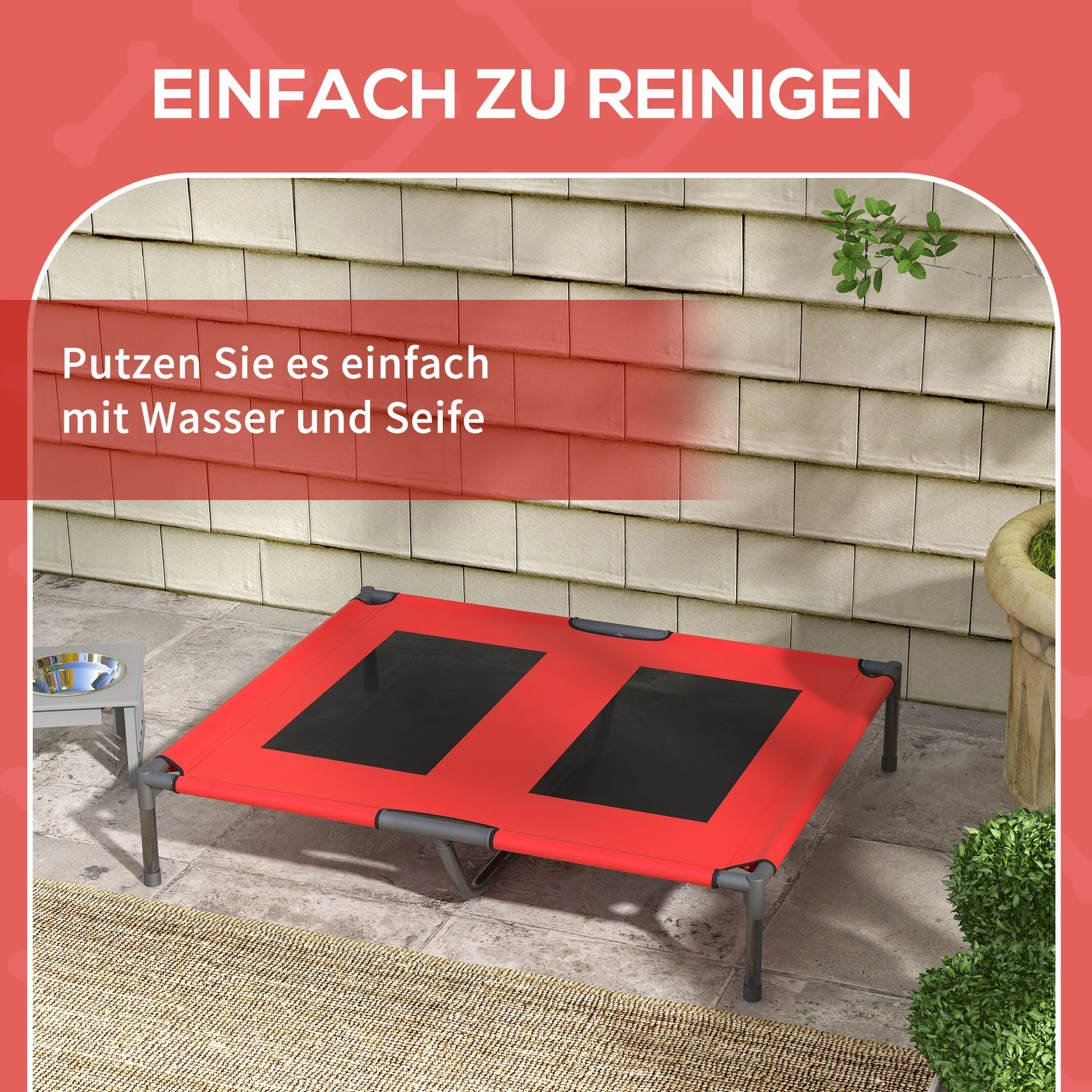 Hundebett erhöht wetterfest Oxford-Gewebe 92x76x18cm Rot