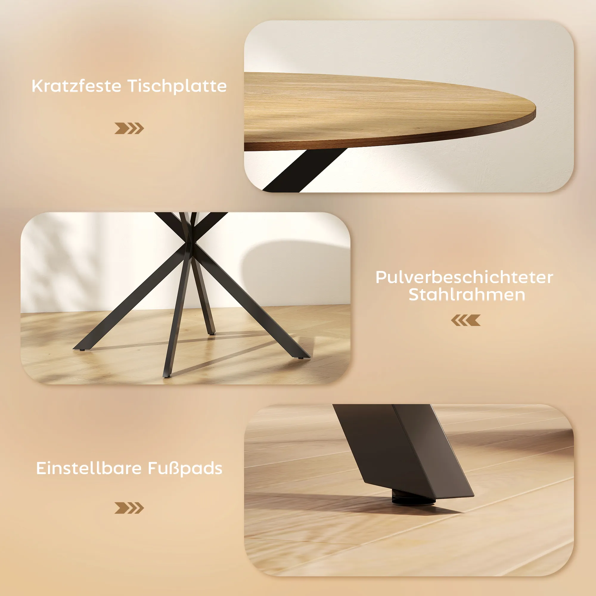 Runder Esstisch Ø120 cm in Holzoptik für 4 Personen