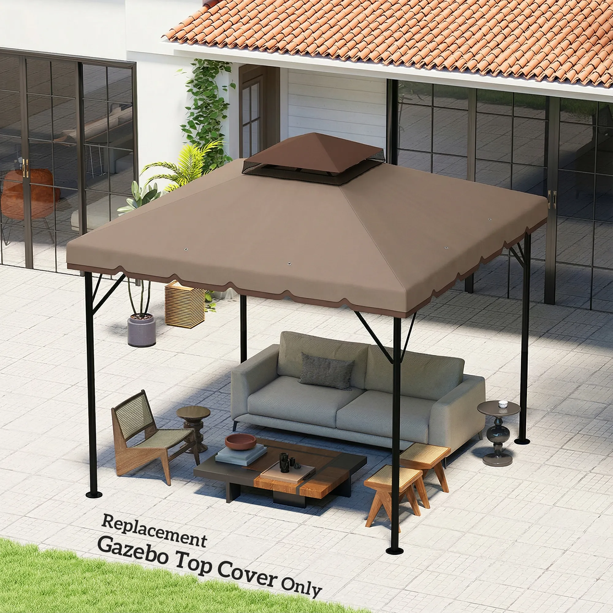 Ersatzdach 3 x 3 m Khaki+Braun für Pavillon