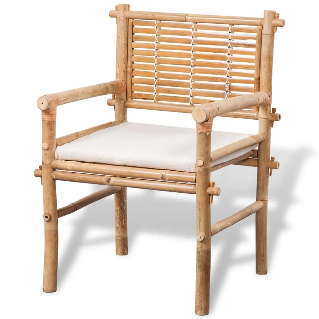 Tisch- und Stuhl-Set Bambus 50x40x50 cm Weiß mit Sitzkissen