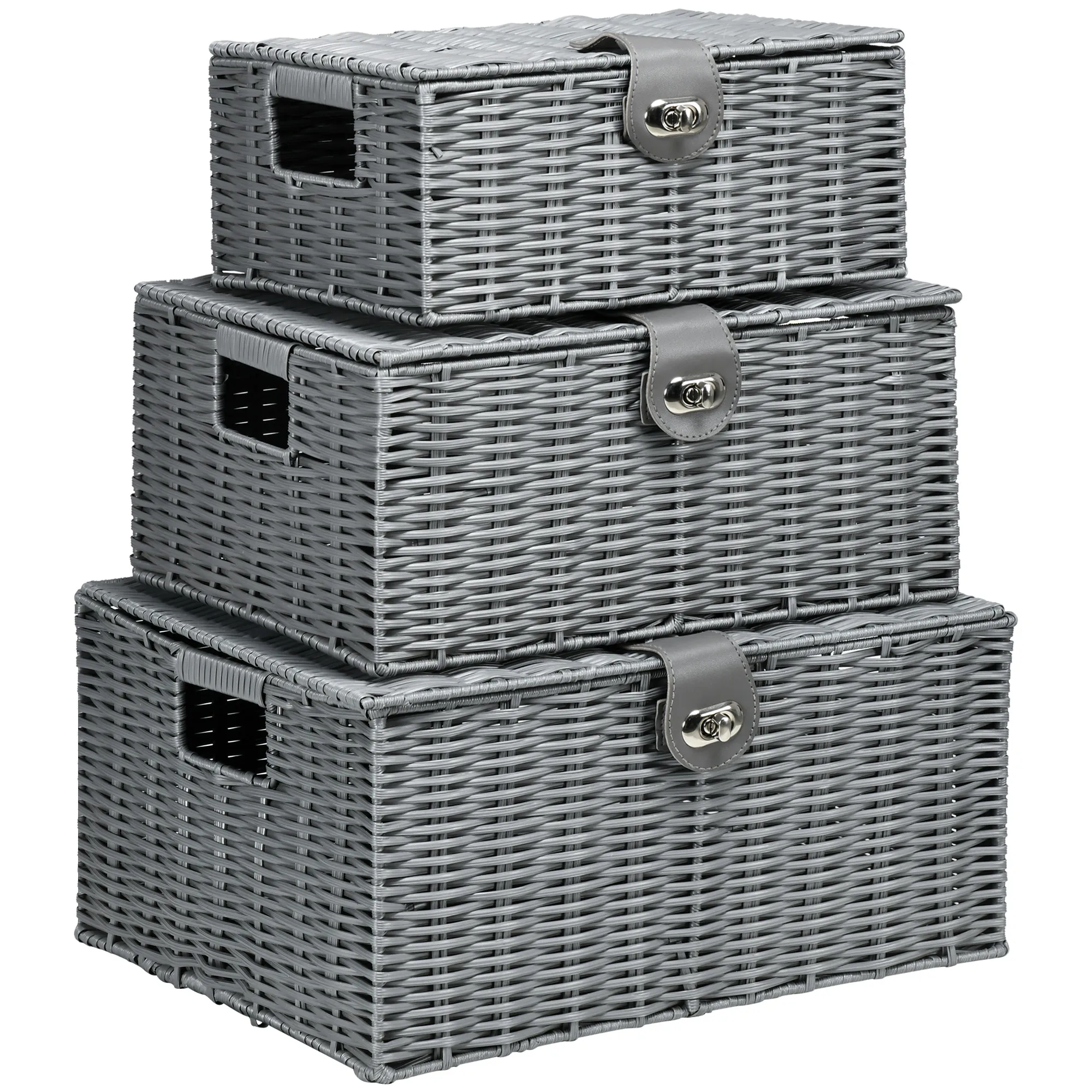 3 Aufbewahrungskörbe Grau 35,5L x 28,5B x 18H cm