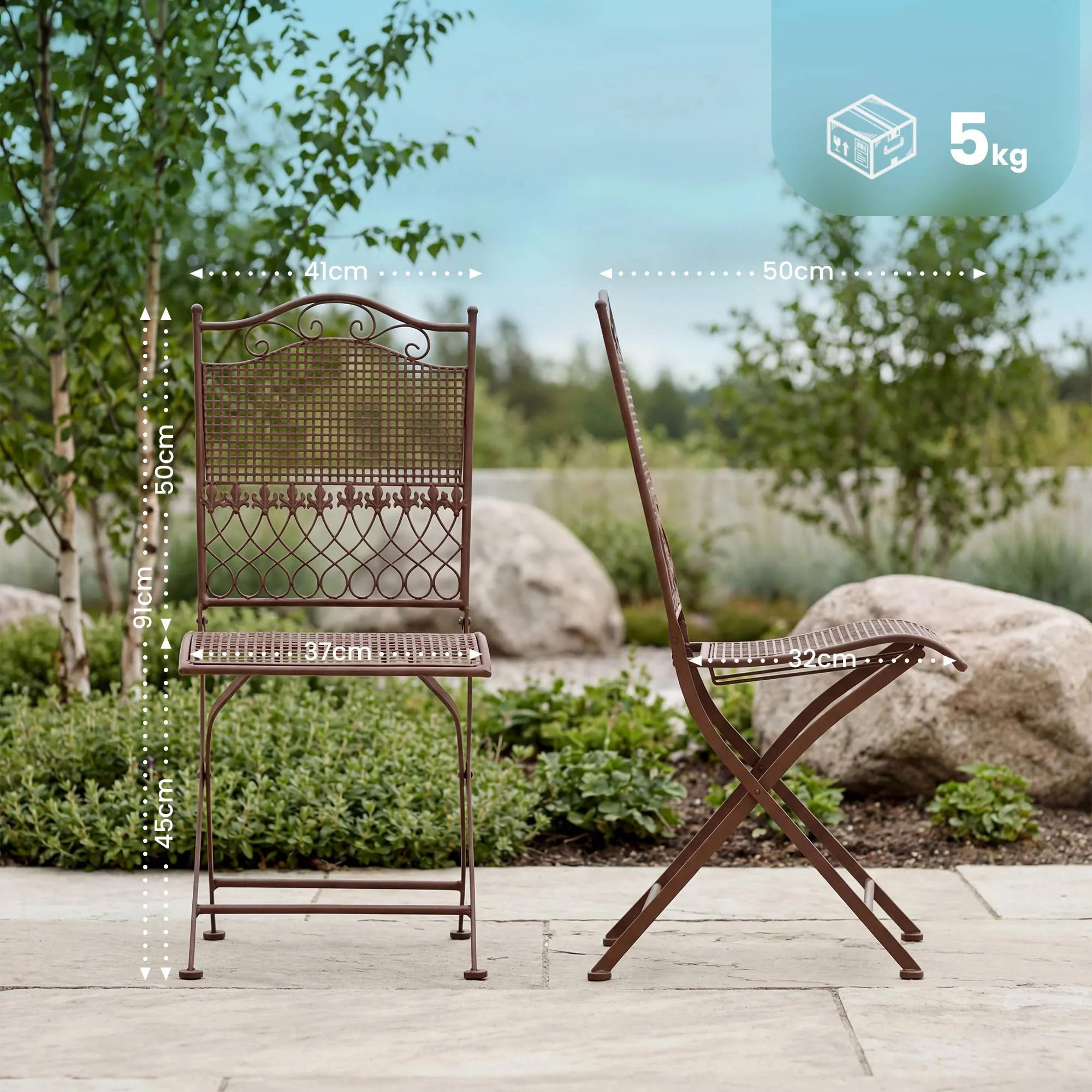 Gartenstühle Kiran 2er Set 91x41x50 cm antik braun