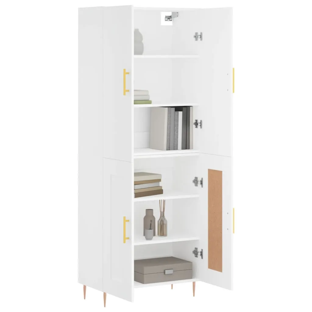 Weißes Highboard aus Holzwerkstoff und Metall 69,5 x 34 x 180 cm