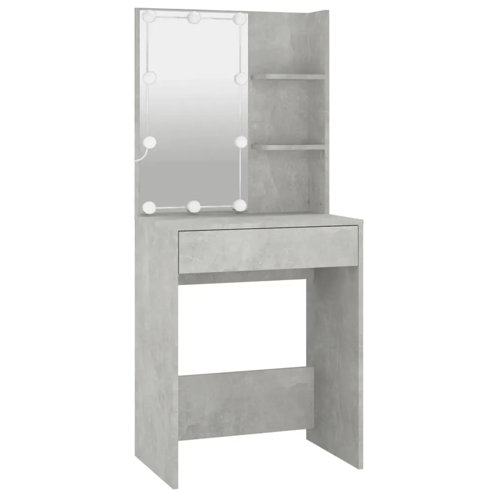LED-Schminktisch Betongrau 60x40x140 cm mit 2 Schränken aus Holzwerkstoff