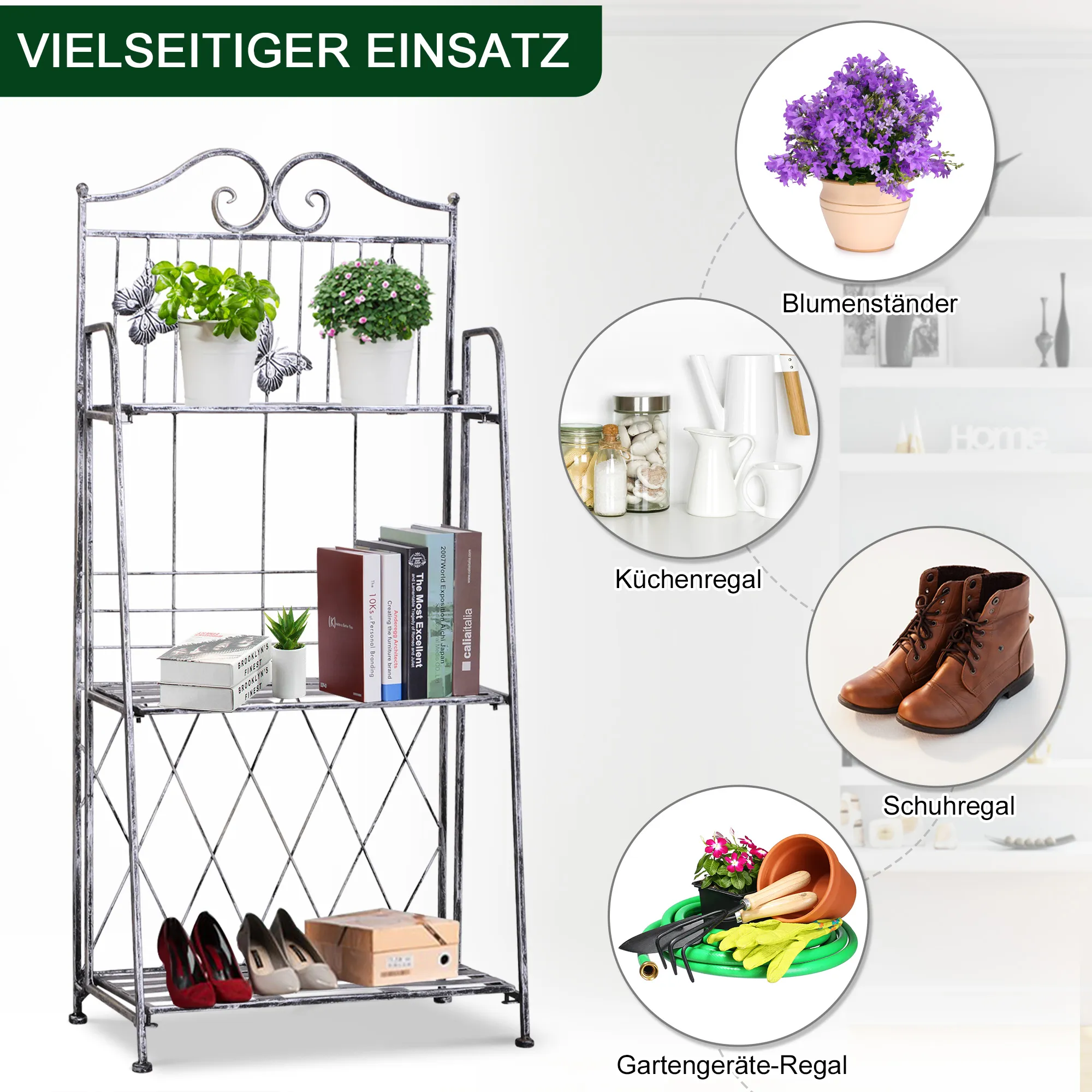 Pflanzenständer Silbergrau 44x25x96 cm mit Schmetterlingen