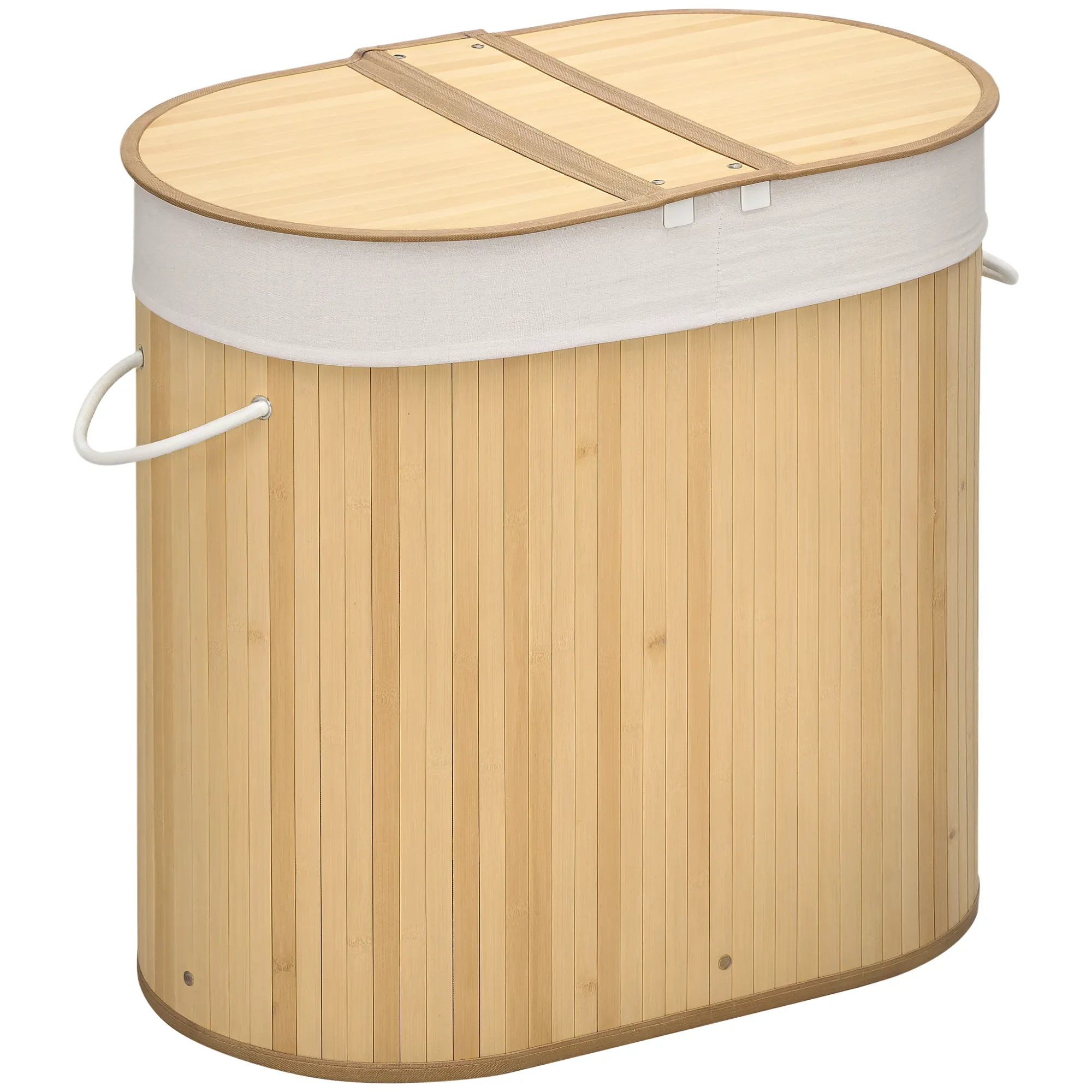 Wäschekorb 100L mit herausnehmbaren Wäschebank 62,5 cm x 37 cm x 60,5 cm Natur + Weiß