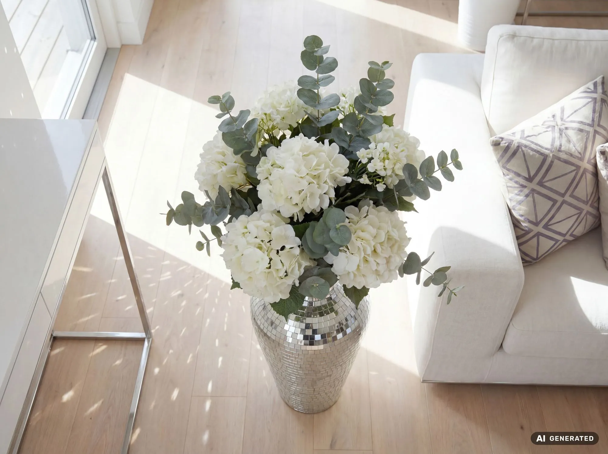 Bodenvase Aluminium 70cm Silber - Blumenvase Groß - Metallvase im Discokugel Design Modern - Dekovase rund für Trockenblumen - XL Standvase Hoch - Wohnzimmer Deko - Wohndeko Handmade