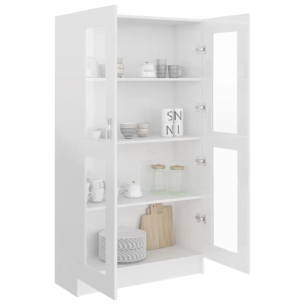 Vitrine mit 4 Fächern und 2 Türen 82,5x30,5x150 cm Hochglanz-Weiß