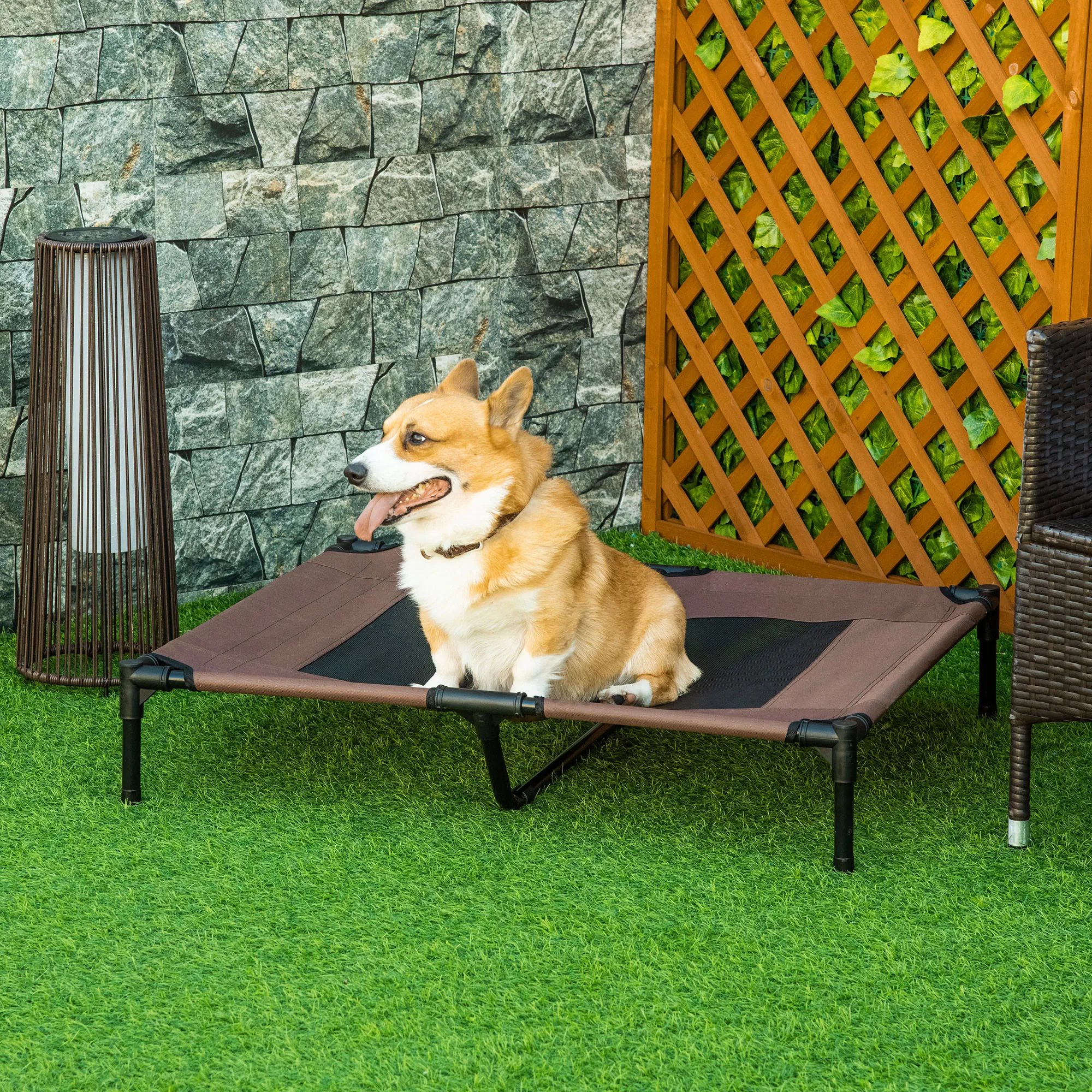 Hundebett Outdoor erhöht für große Hunde, Oxford-Gewebe, Braun