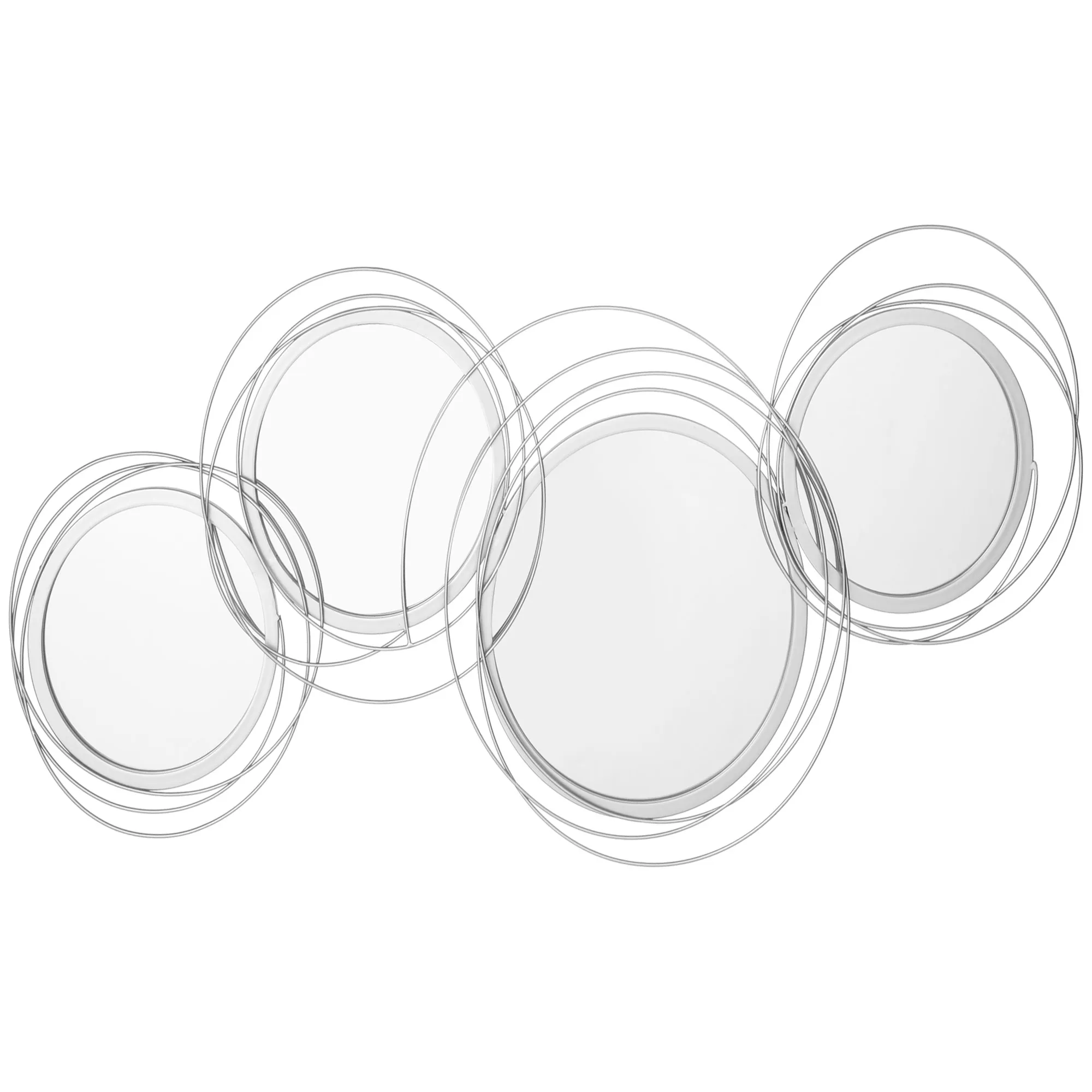 Spiegel-Set für Wanddekoration, Wandschmuck mit 4 runden Spiegeln, Wandspiegel, Flurspiegel,107 x 4 x 56 cm