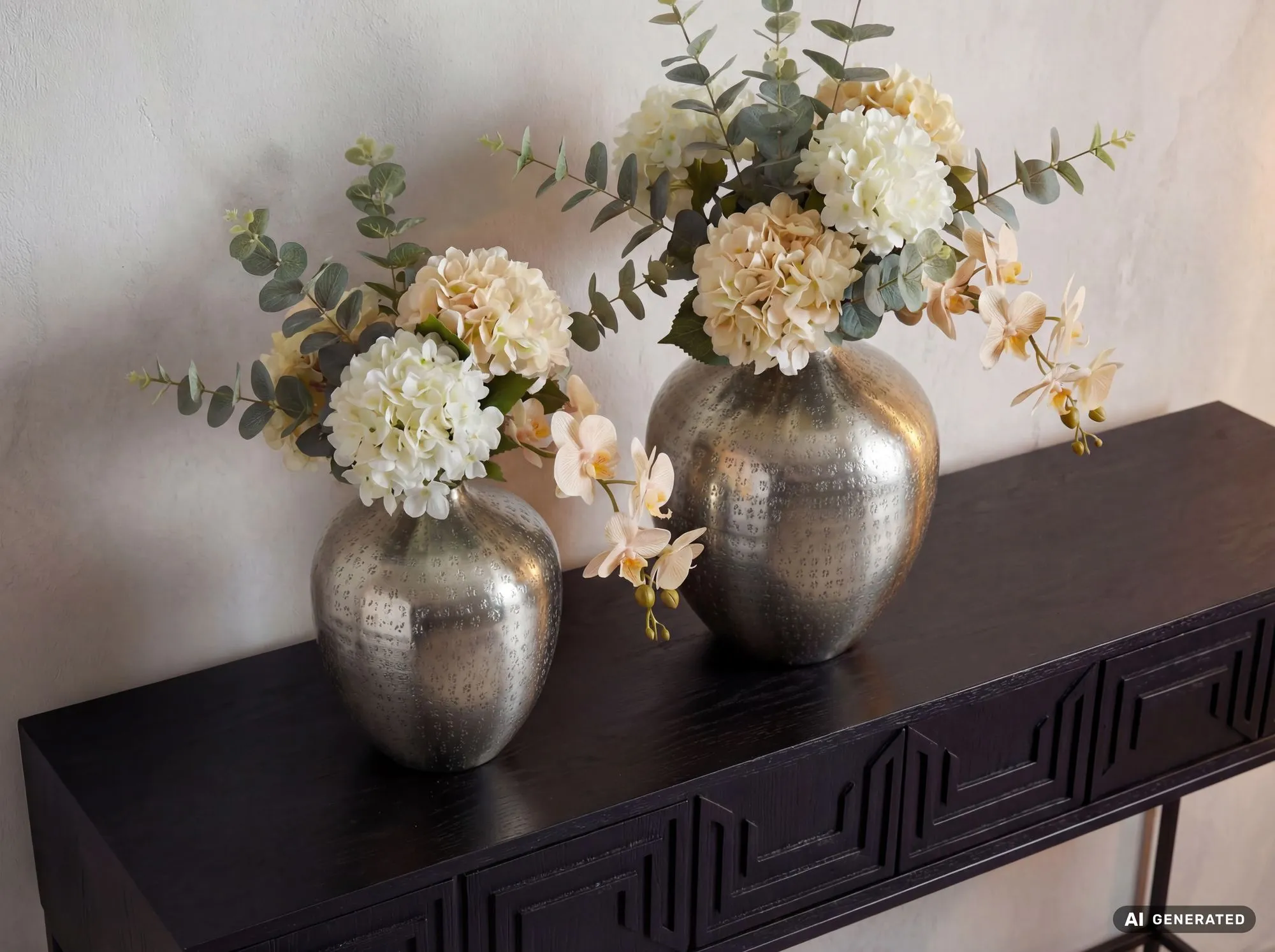 Tischvase 2er Set Aluminium Silber - Dekovase rund - Metall Vase modern - Wohnzimmer Deko Alu - Design Vase Tisch Dekoration Handmade