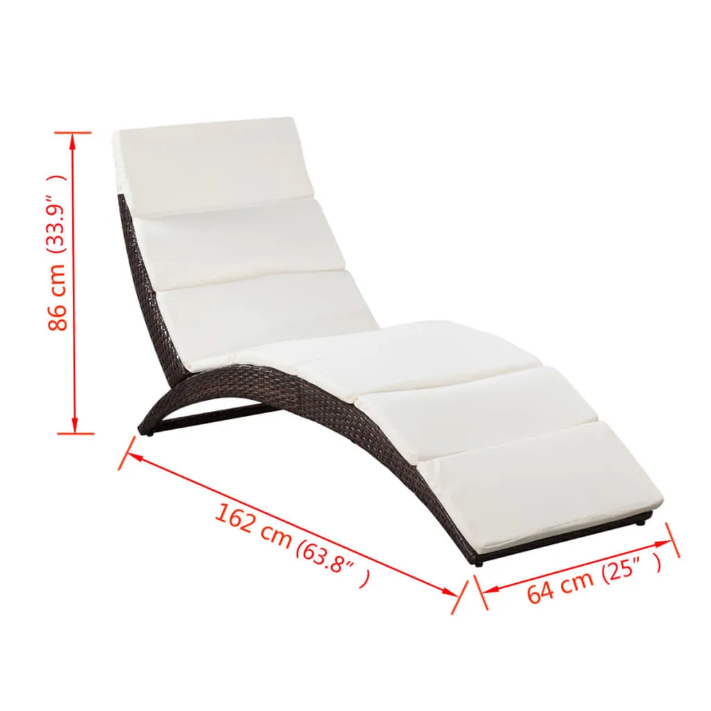 Rattan-Sonnenliege 162x64x86 cm Braun mit cremeweißer Polsterauflage