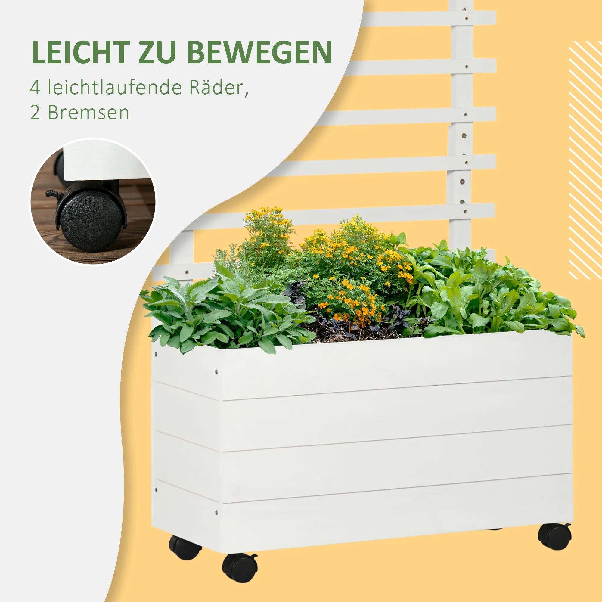 Blumenkasten mit Spalier 76L x 30B x 155H cm in Weiß