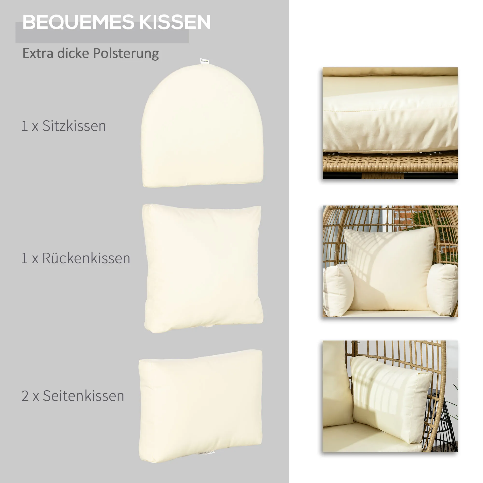Korbstuhl Khaki-Beige 105L x 90B x 148H cm